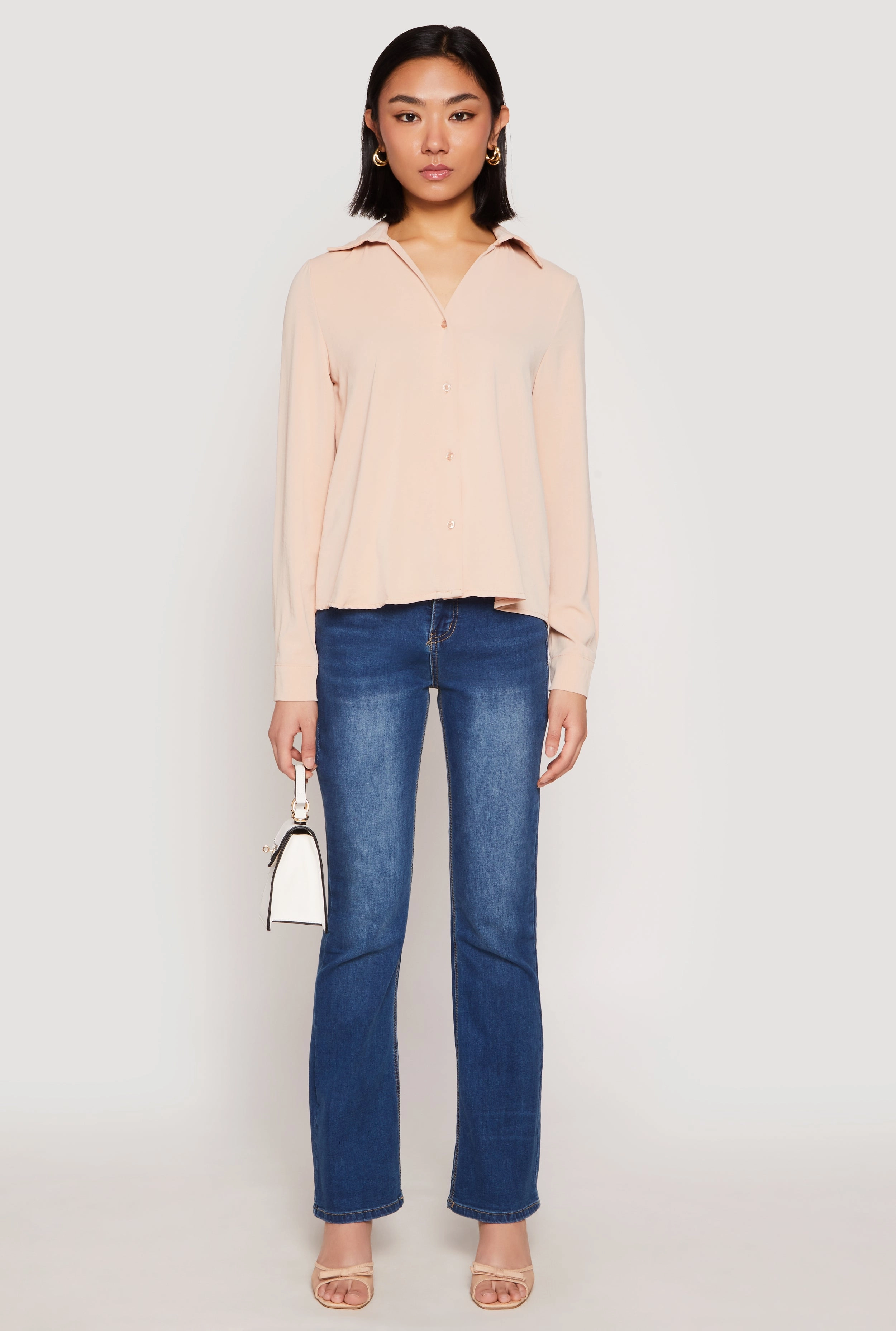 Crepe Knit Button Front Shirt Double Needle Stitching Hiking - wear