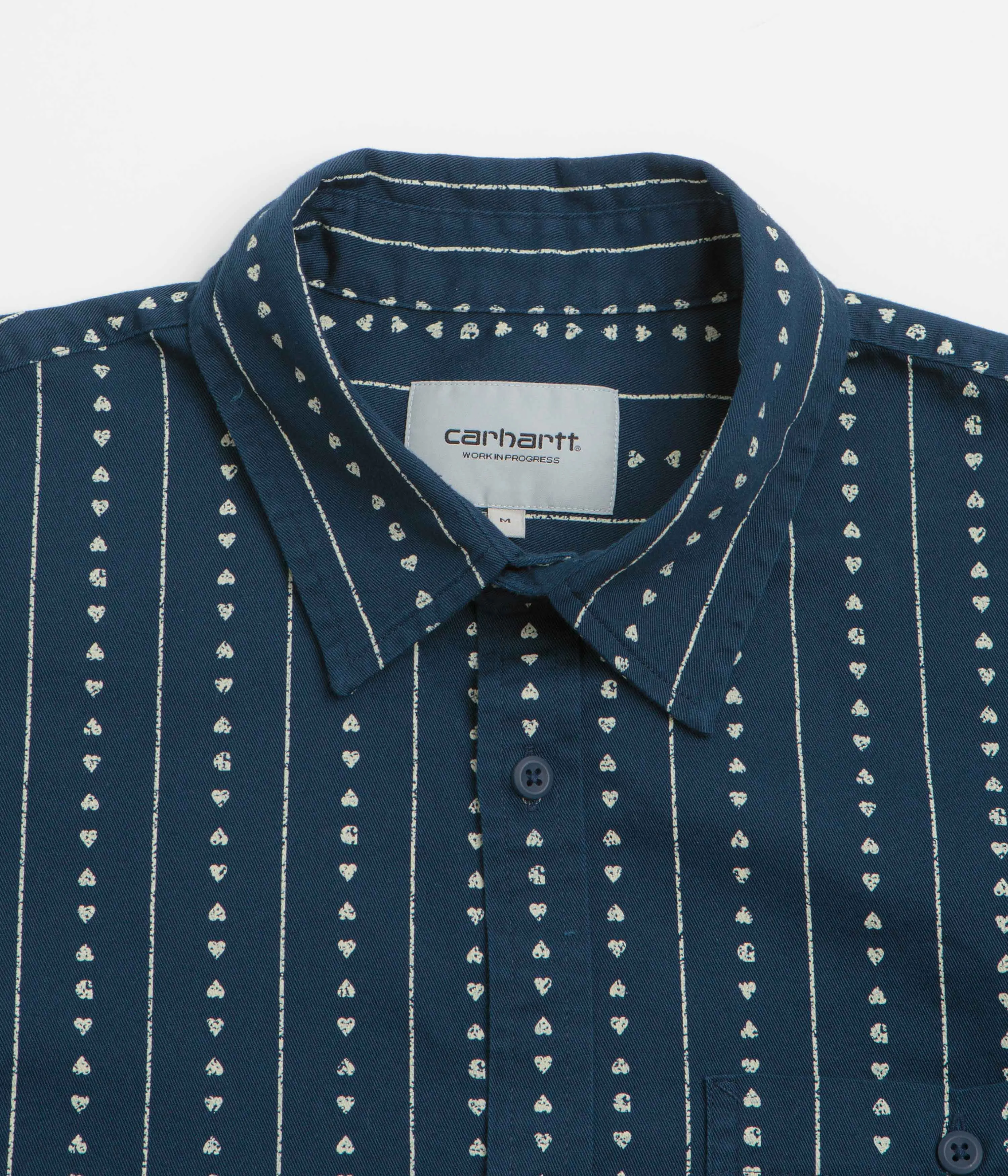 Handcrafted Detail Carhartt Drewe Short Sleeve Shirt - Heart C Pinstripe / Ink / Natural