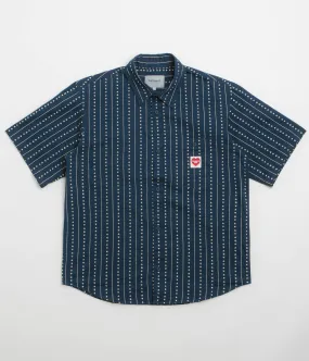 Subtle design Carhartt Drewe Short Sleeve Shirt - Heart C Pinstripe / Ink / Natural
