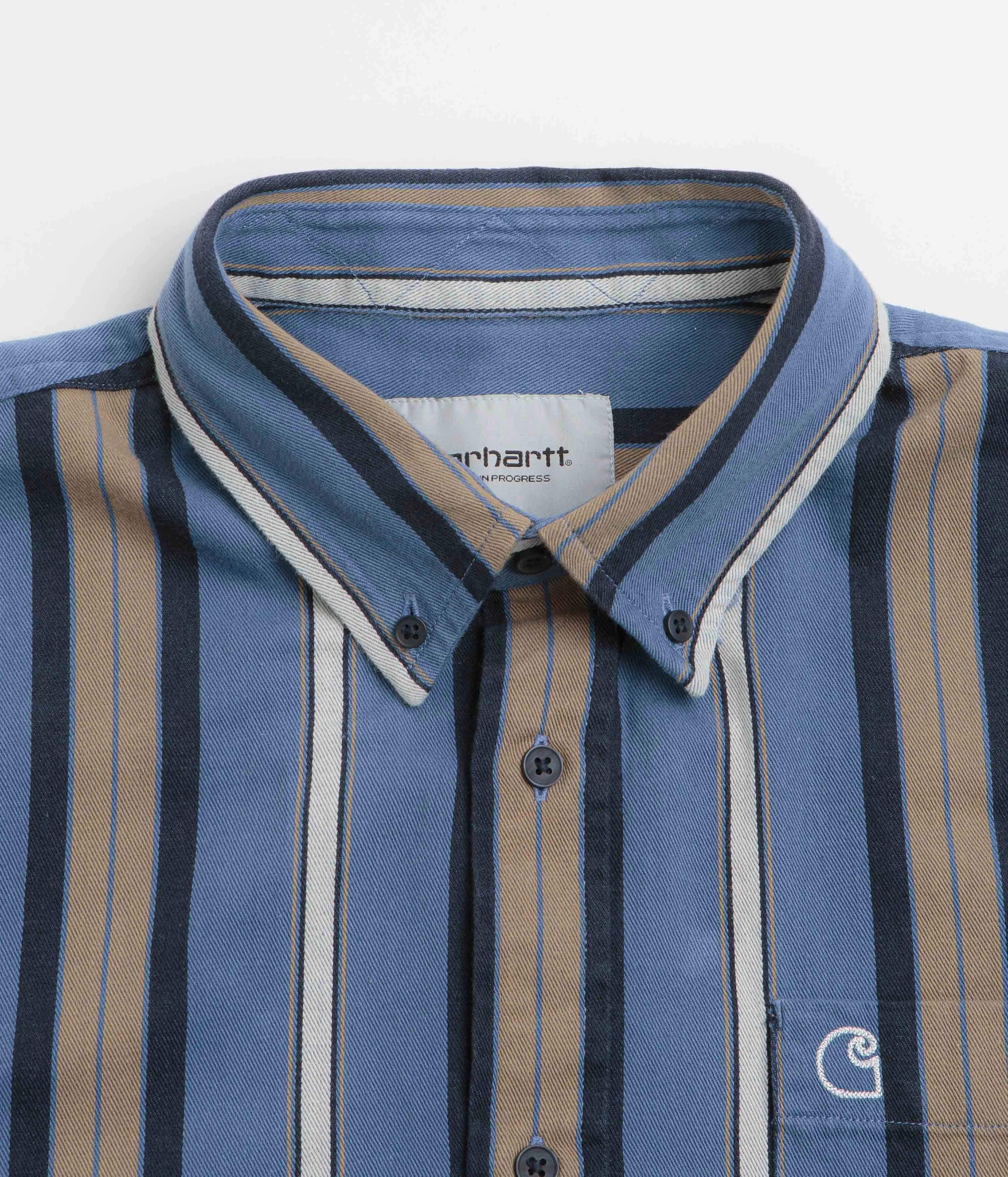 Carhartt Jarrell Short Sleeve Shirt - Jarrell Stripe / Blue Iris / Wax Double Stitched Hems Plus Size Fit