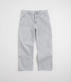 Carhartt Double Knee Denim Pants - Black Chalk Wash Durable Waistband Easy Match