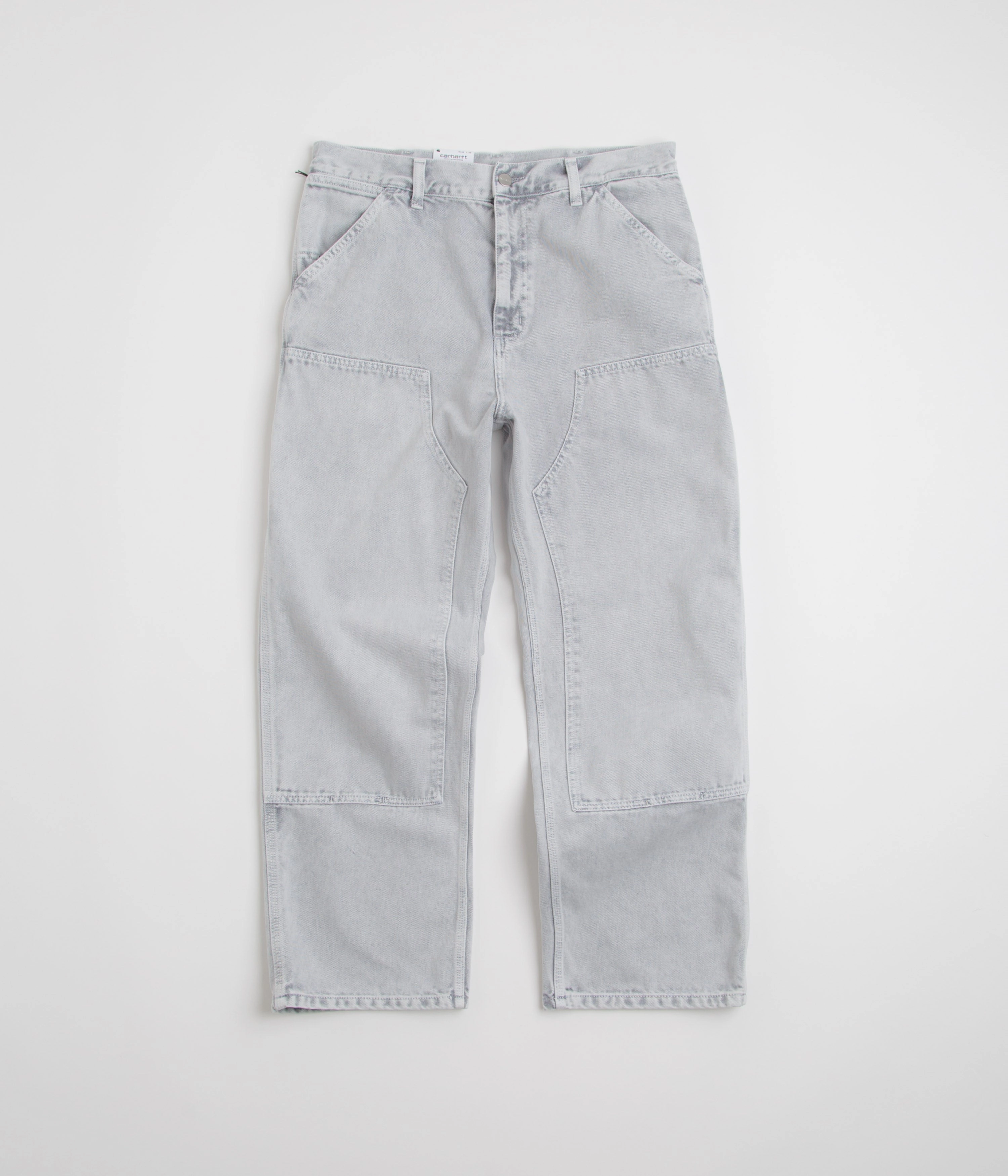 Carhartt Double Knee Denim Pants - Black Chalk Wash Durable Waistband Easy Match