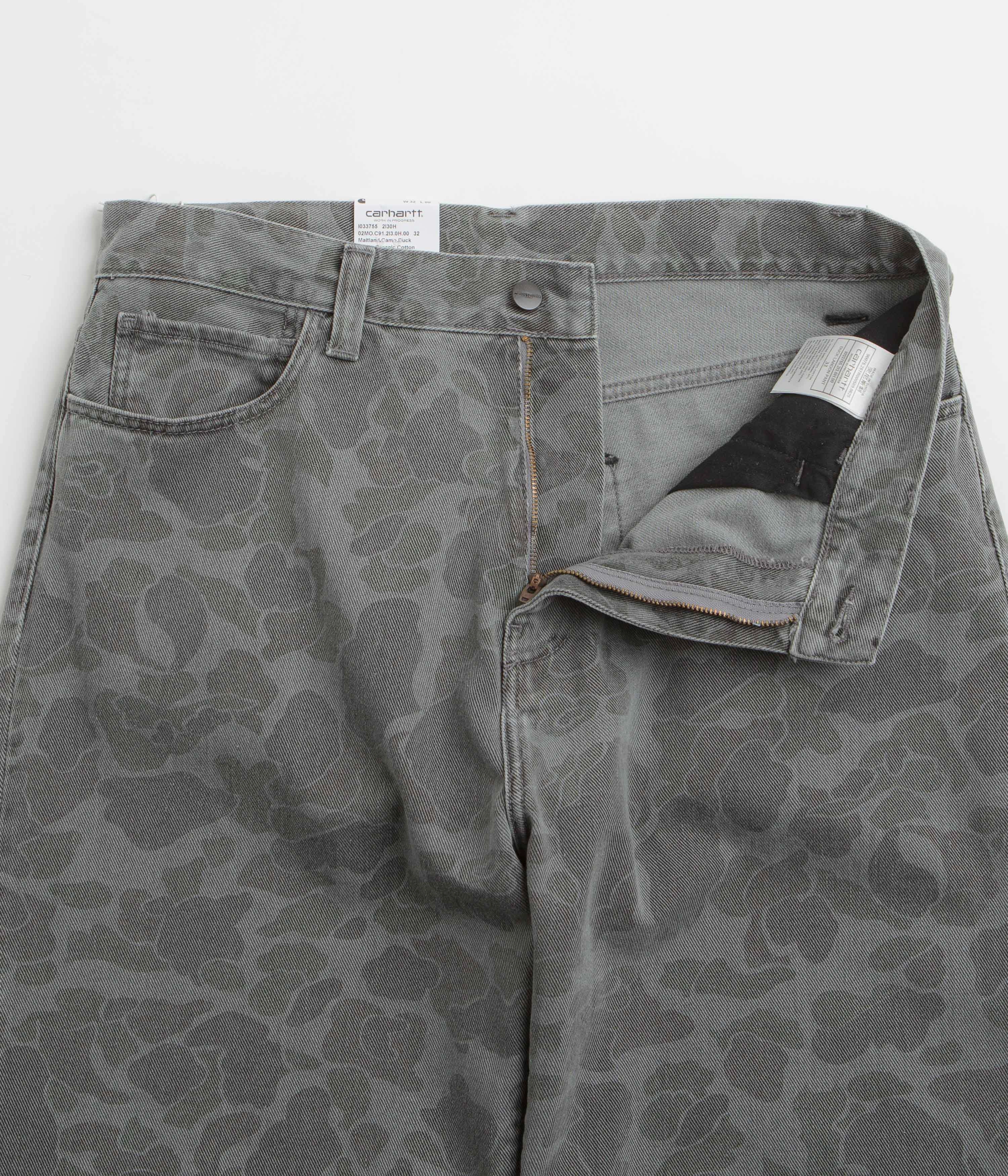 Stretchable Waist Stretching Fit Carhartt Duck Landon Pants - Camo Duck / Black Heavy Bleached