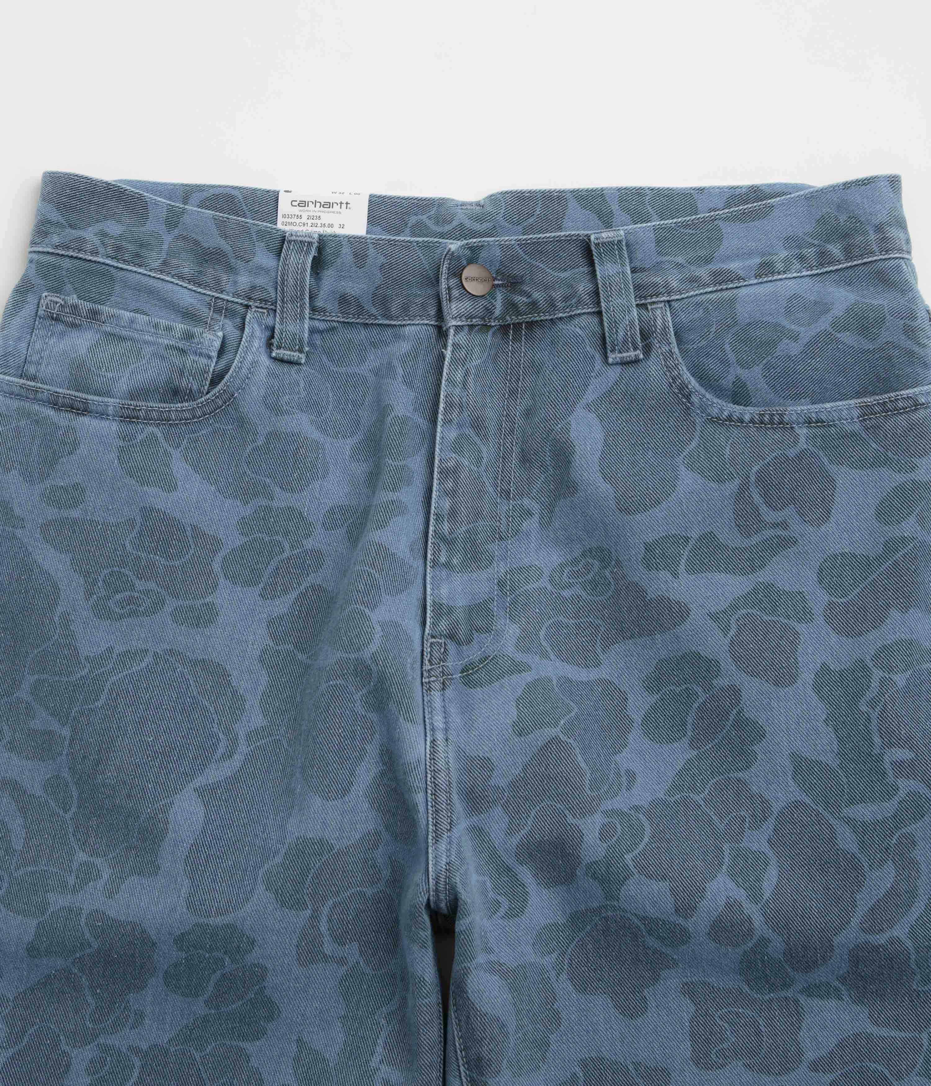 Carhartt Duck Landon Pants - Camo Duck / Blue Bleached Tagless Labeling Layered Style