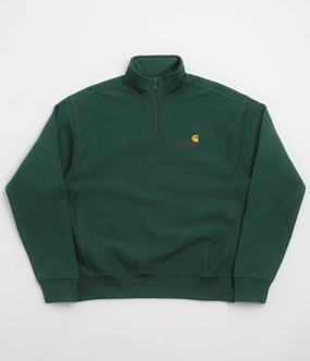 Sustainable Production Certified Carhartt Half Zip American Script Sweatshirt - Dark Fir