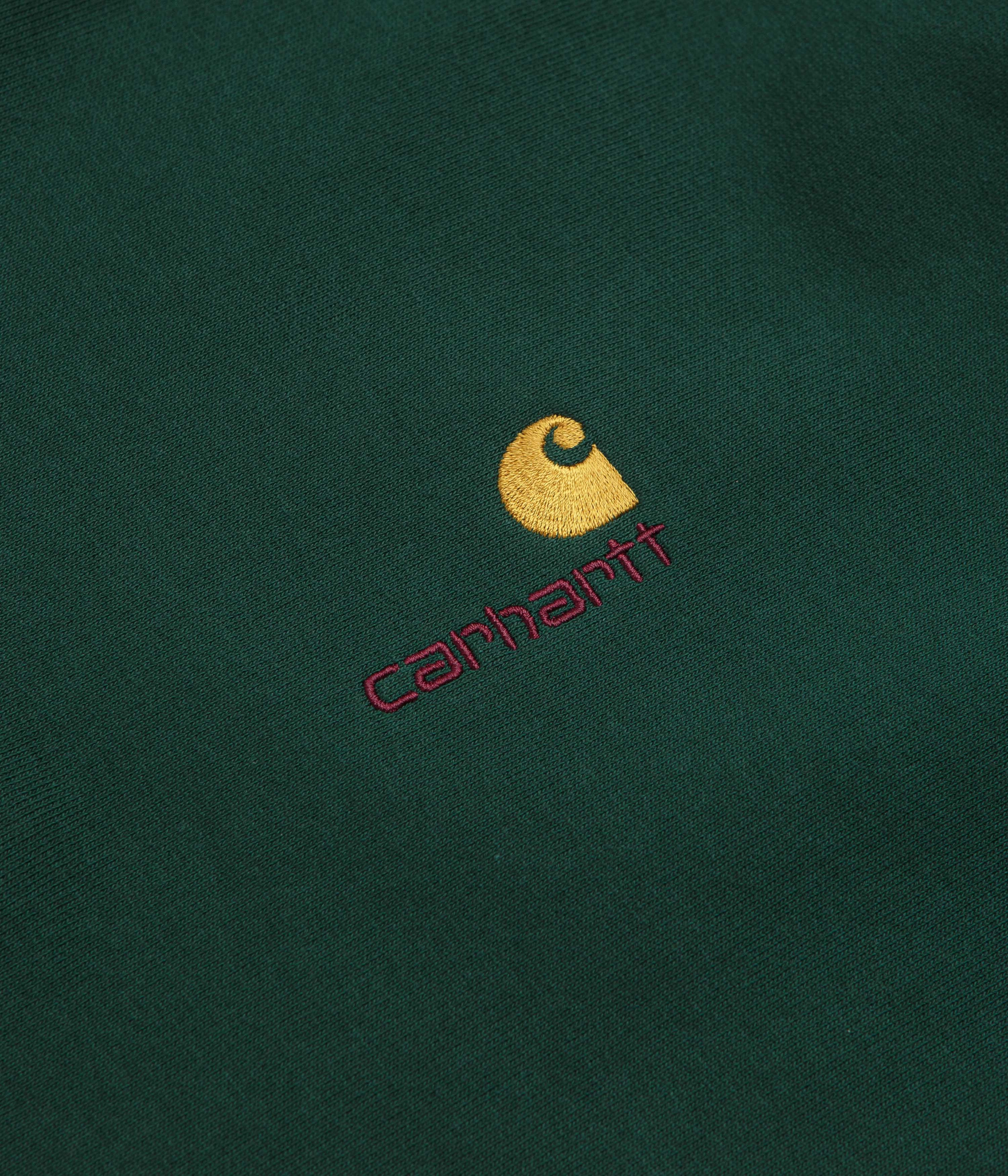 Casual Essentials Drop Shoulder Cut Carhartt Half Zip American Script Sweatshirt - Dark Fir
