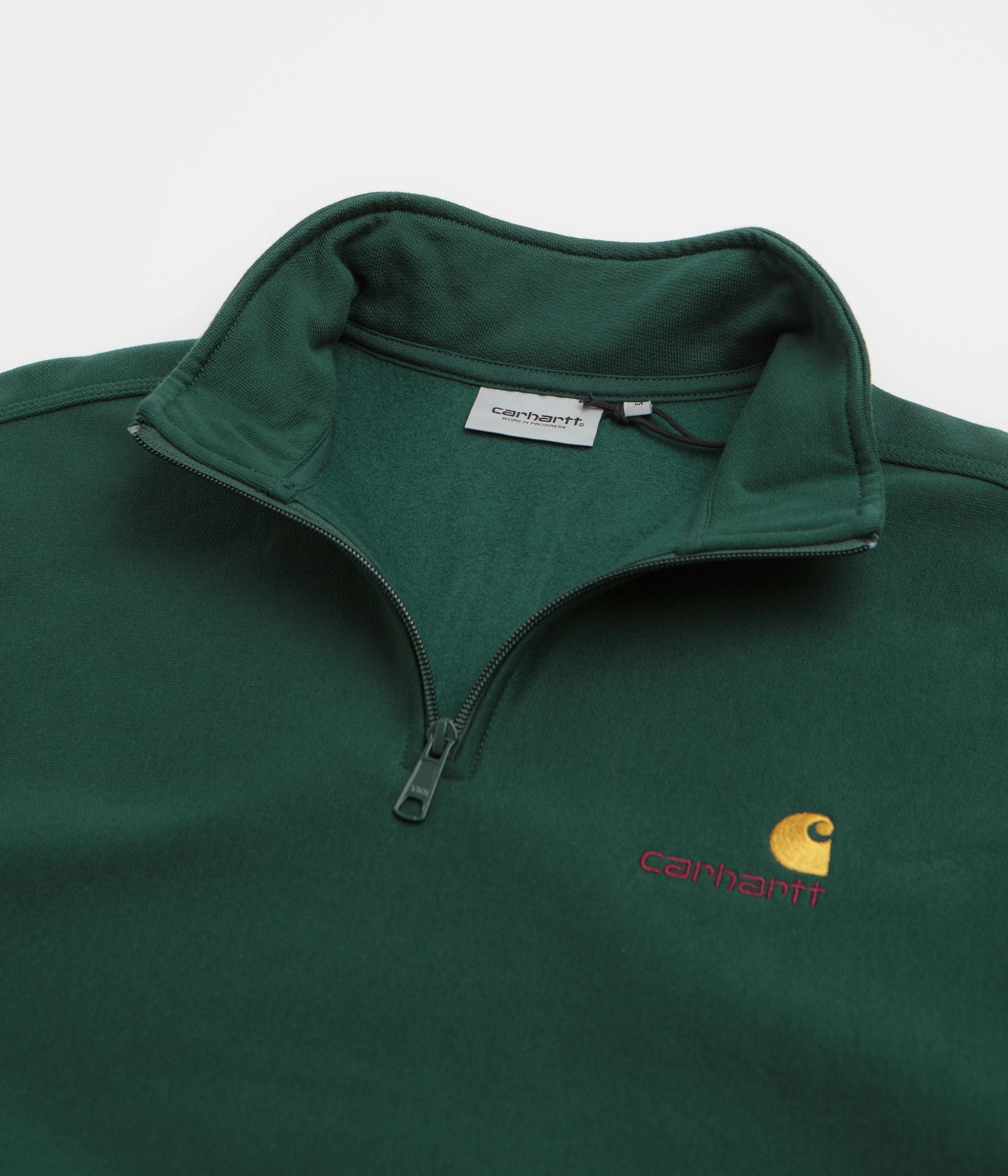 Carhartt Half Zip American Script Sweatshirt - Dark Fir Elegant Knit Classic Fit