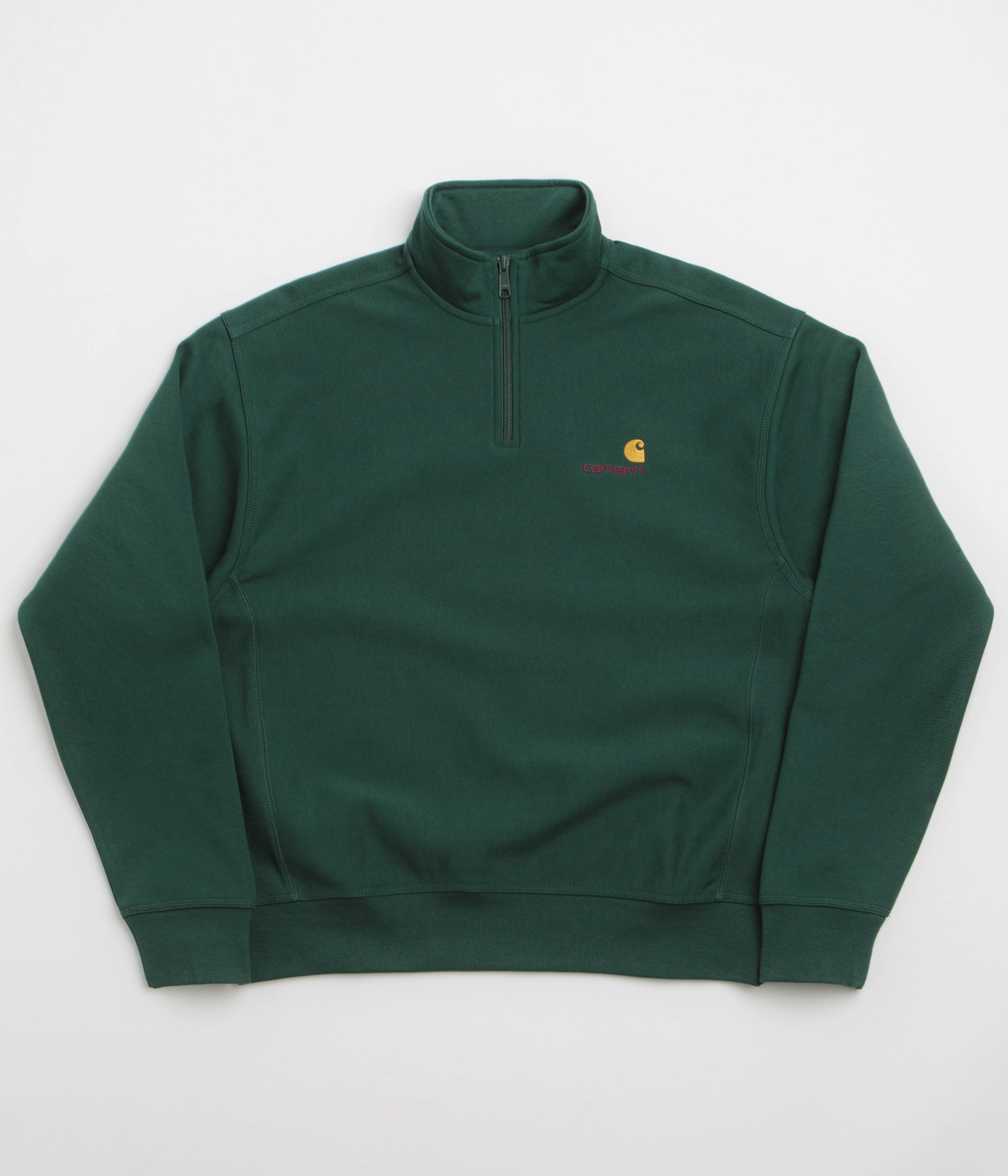 Sustainable Production Certified Carhartt Half Zip American Script Sweatshirt - Dark Fir