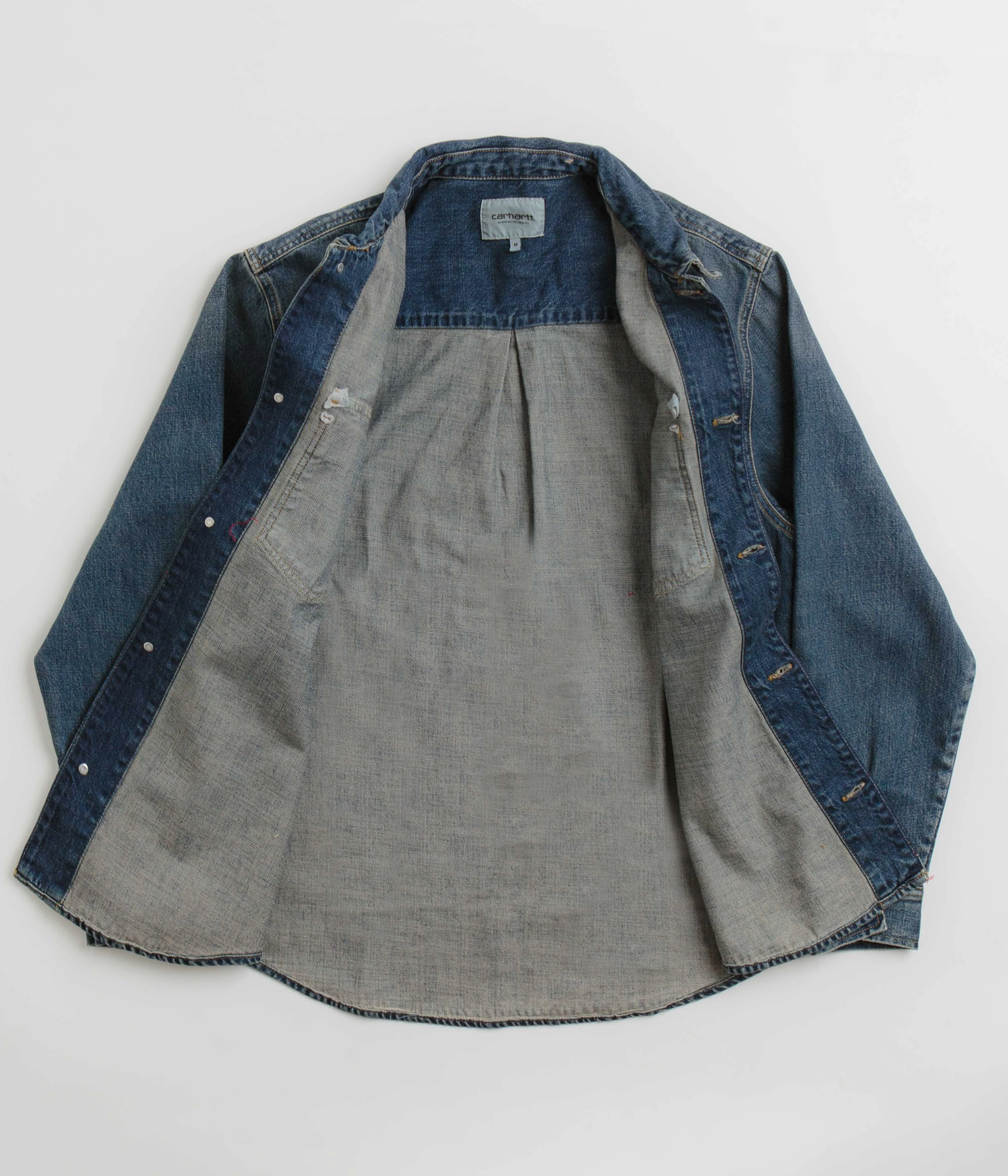 Carhartt Lincoln Shirt Jacket - Blue Worn Used Wash Anti Pilling Technology Anti Pill Technology
