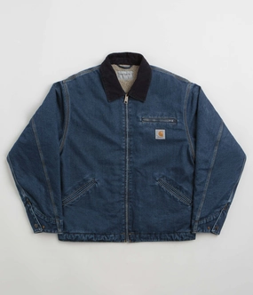 Carhartt OG Detroit Jacket - Blue / Dark Navy Stone Washed Compression Fold Design Simple Comfort
