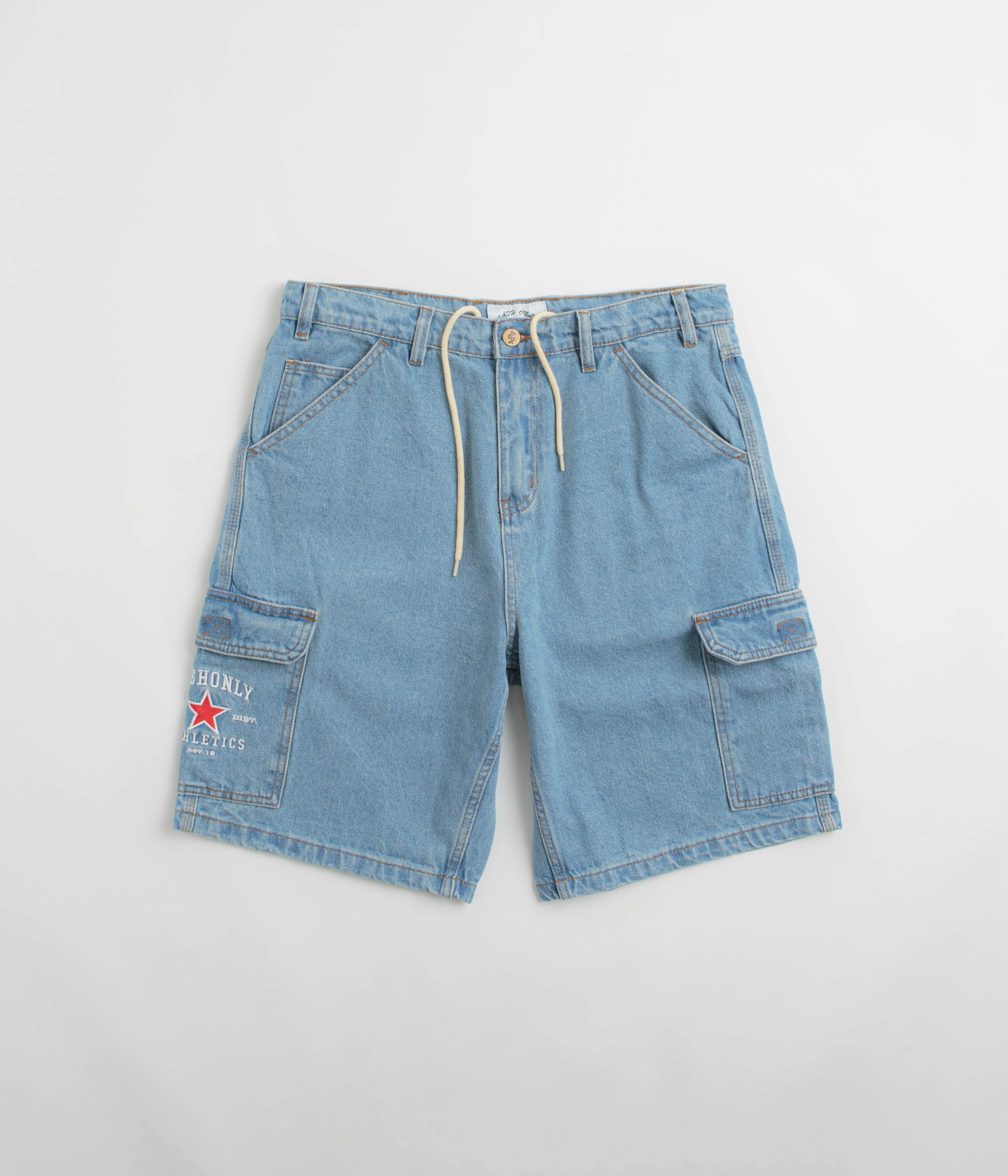 Weekend Outing Comfy Active Wear Cash Only Athletics Denim Shorts - Washed Indigo