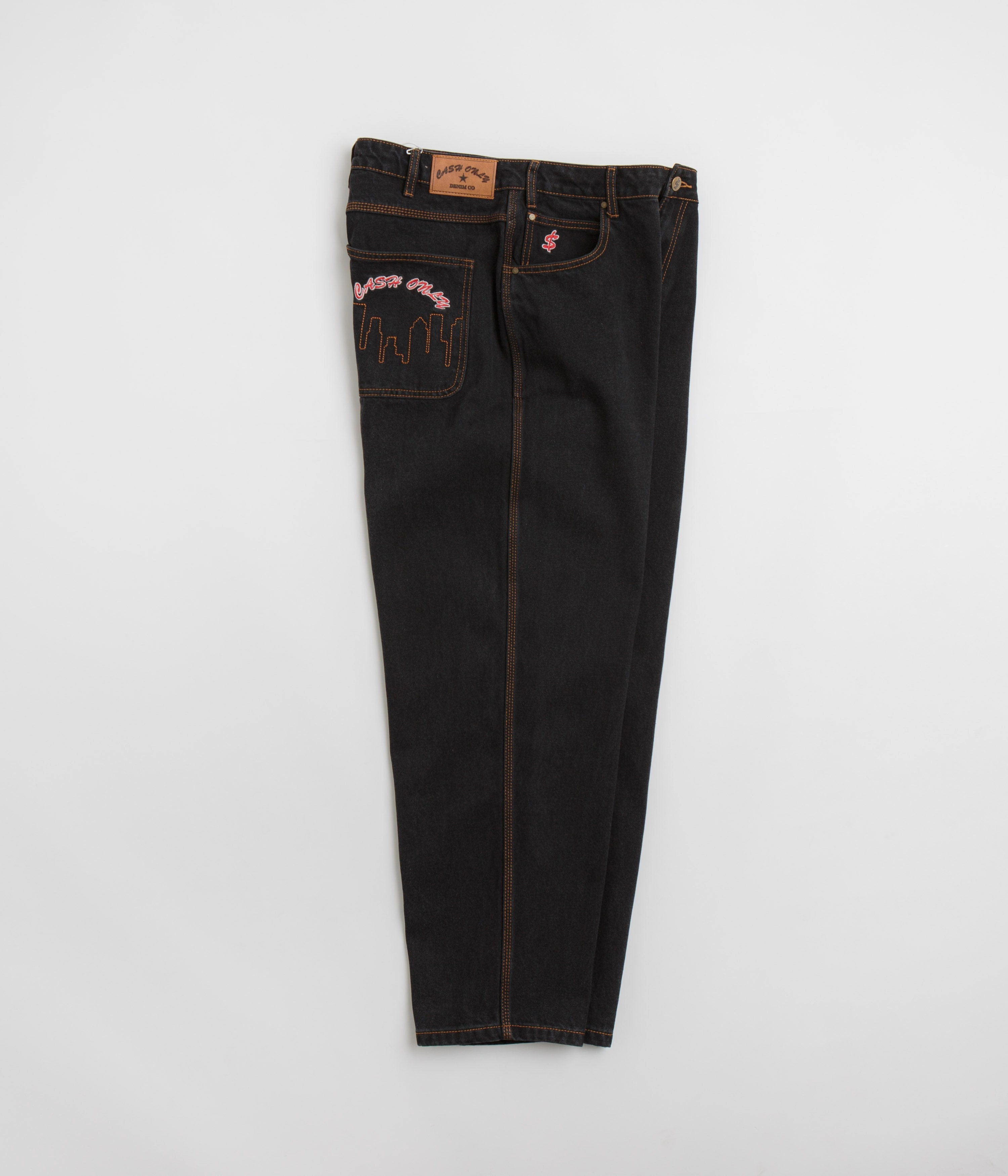 Cash Only Logo Baggy Jeans - Washed Black / Black Non Irritating Tags Elastic Cuff