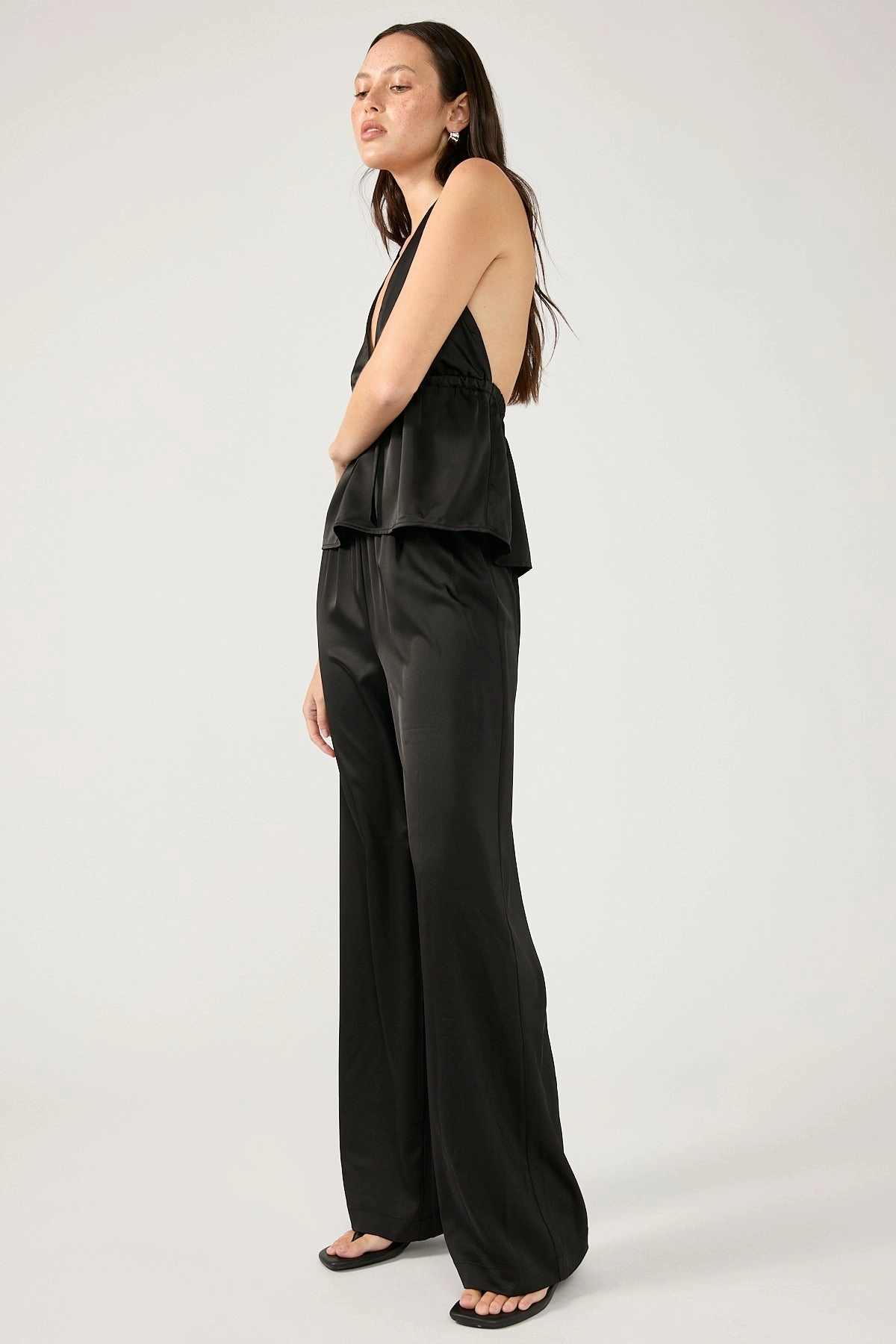 Relaxed Comfort Perfect Stranger Glossy Elastic Waist Pant Black