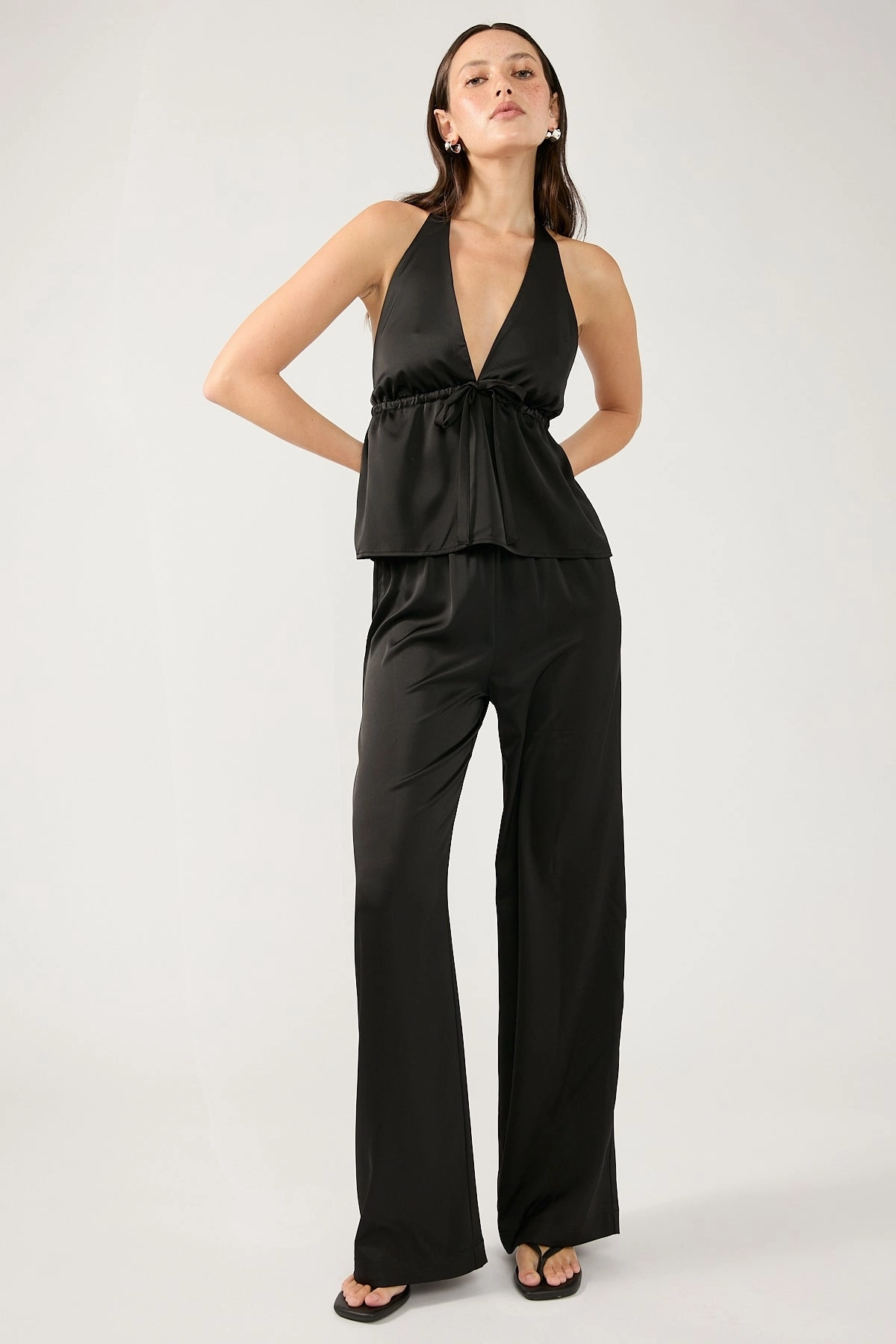Perfect Stranger Glossy Elastic Waist Pant Black Commuter Fit Shape Flex