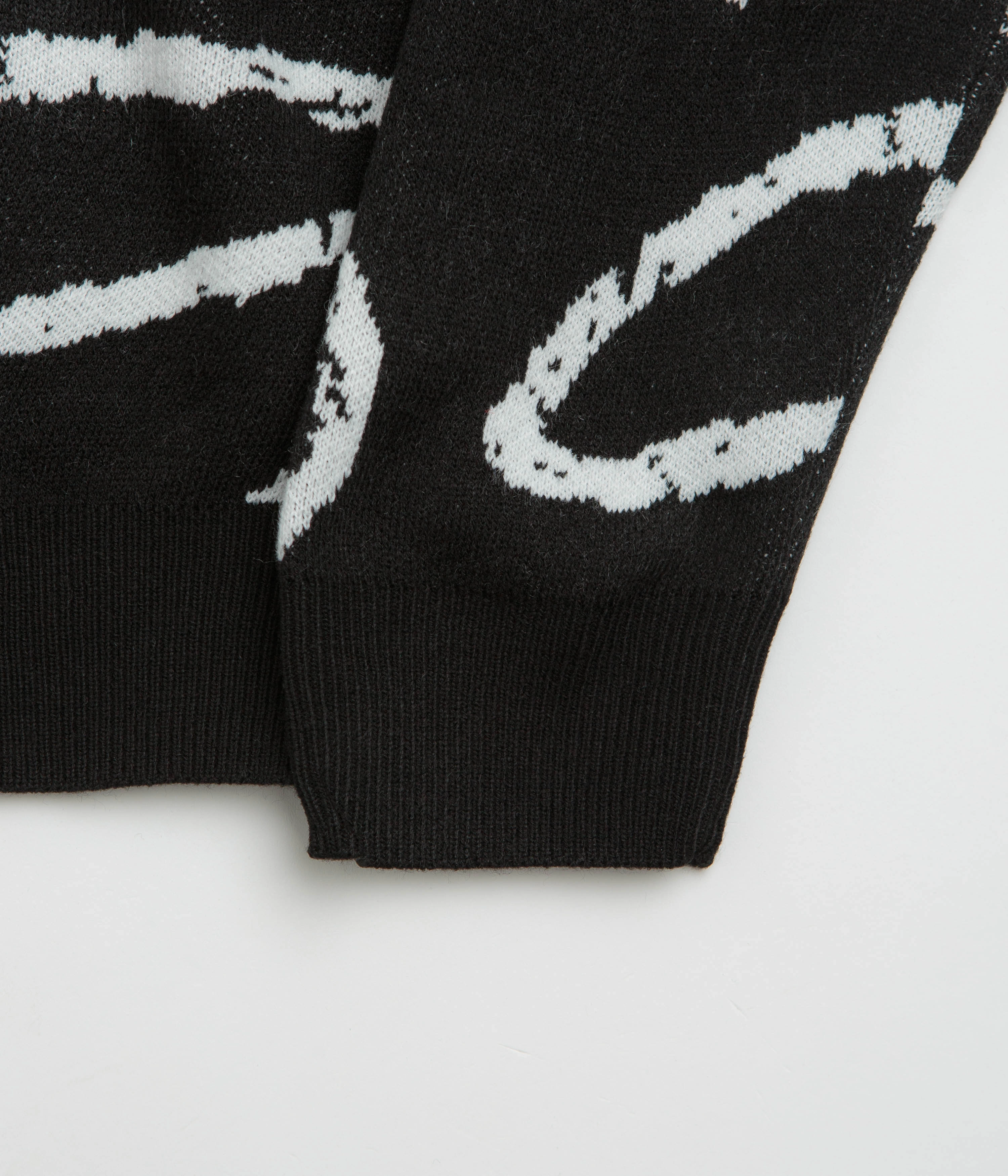 Warm Layer Fade Resistant Finish Poetic Collective Doodle Jacquard Knitted Crewneck Sweatshirt - Black