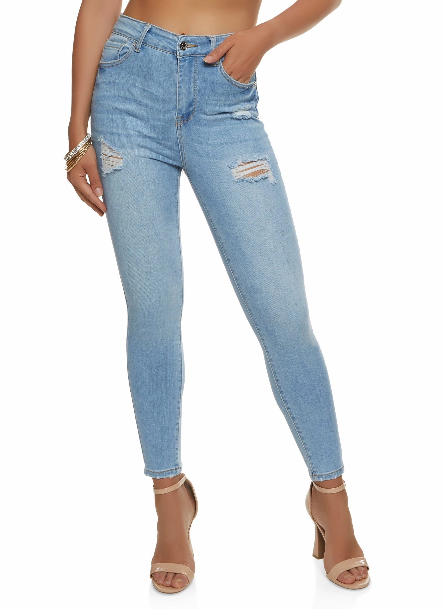 Routine Wear WAX Basic Distressed High Waist Skinny Jeans