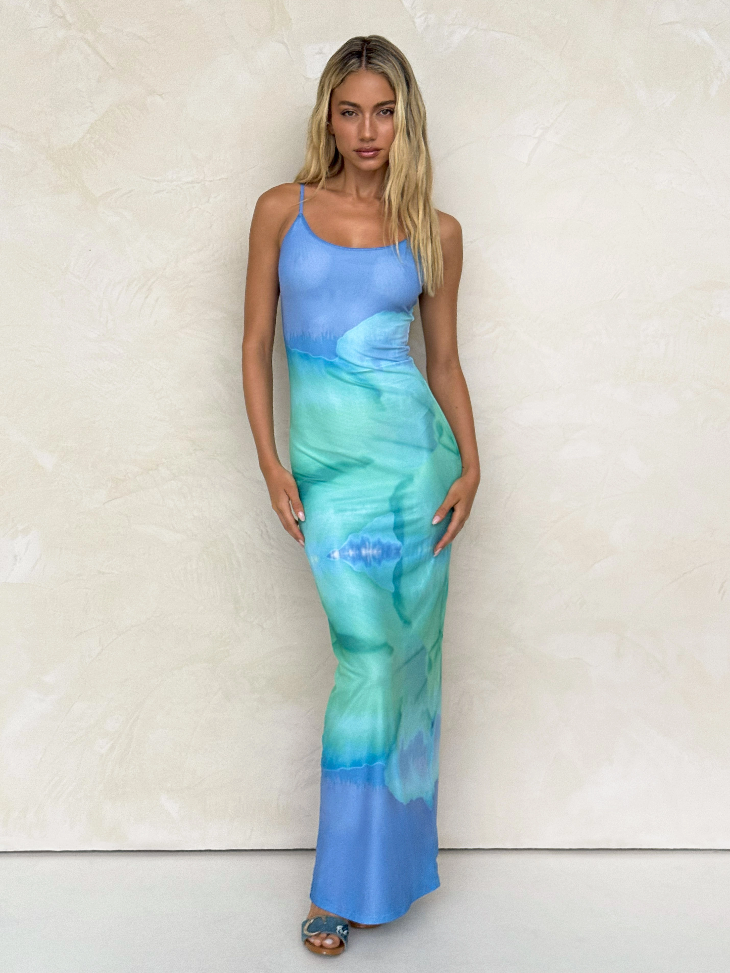 Comfortable fit for outings ARDON MAXI DRESS - BLUE : MACRO FLORAL : BLUE HIBISCUS