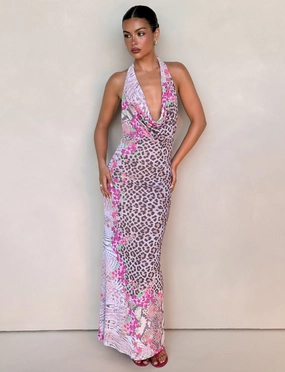 Water-resistant CATALINA MAXI DRESS - NEUTRAL : ANIMAL : ANIMAL FLORAL BORDER