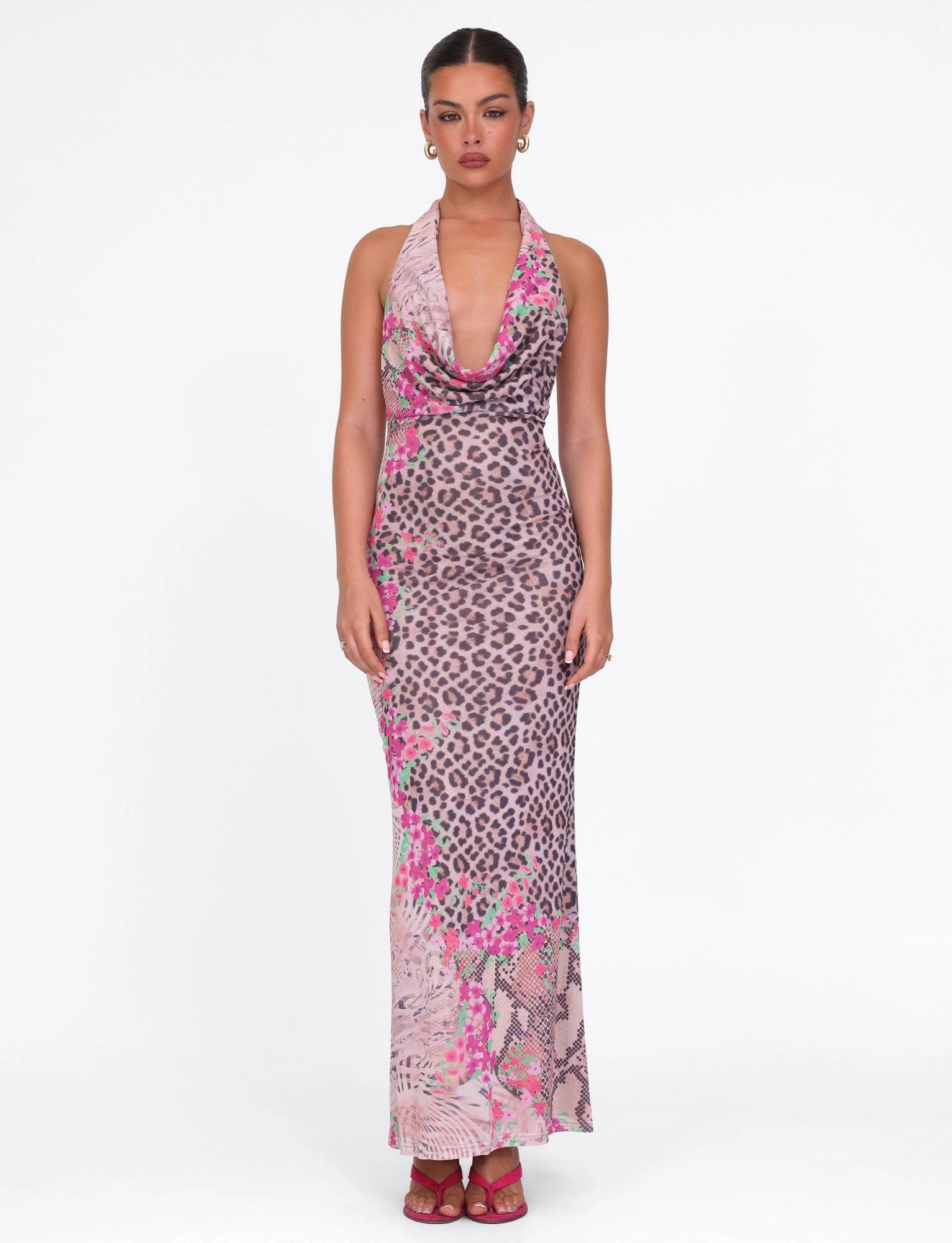 CATALINA MAXI DRESS - NEUTRAL : ANIMAL : ANIMAL FLORAL BORDER Wrap Charm