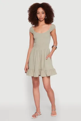 Gauze Knit Smocked Skater Dress Cool Shape Elegant Layer