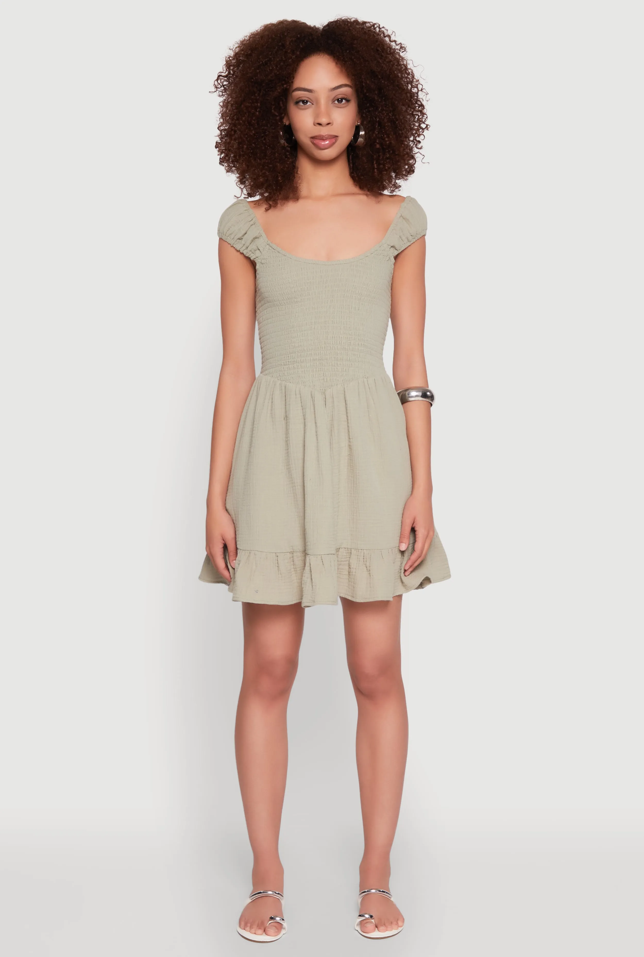Gauze Knit Smocked Skater Dress Artistic Vibe Quick-Dry