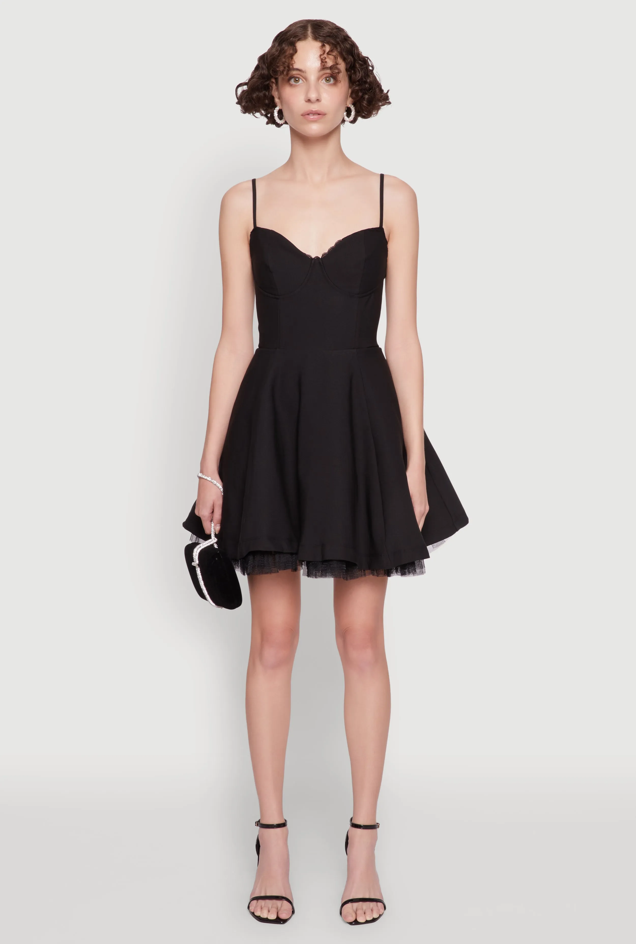 Ankle-length Elegant Tulle Lined Lace Detailed Bustier Skater Dress