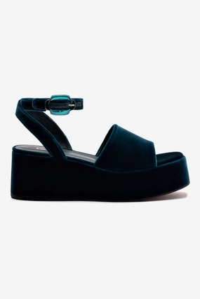 Charli Flatform Sandal In Deepsea Velvet PU Sole Snug Fit Adjustability