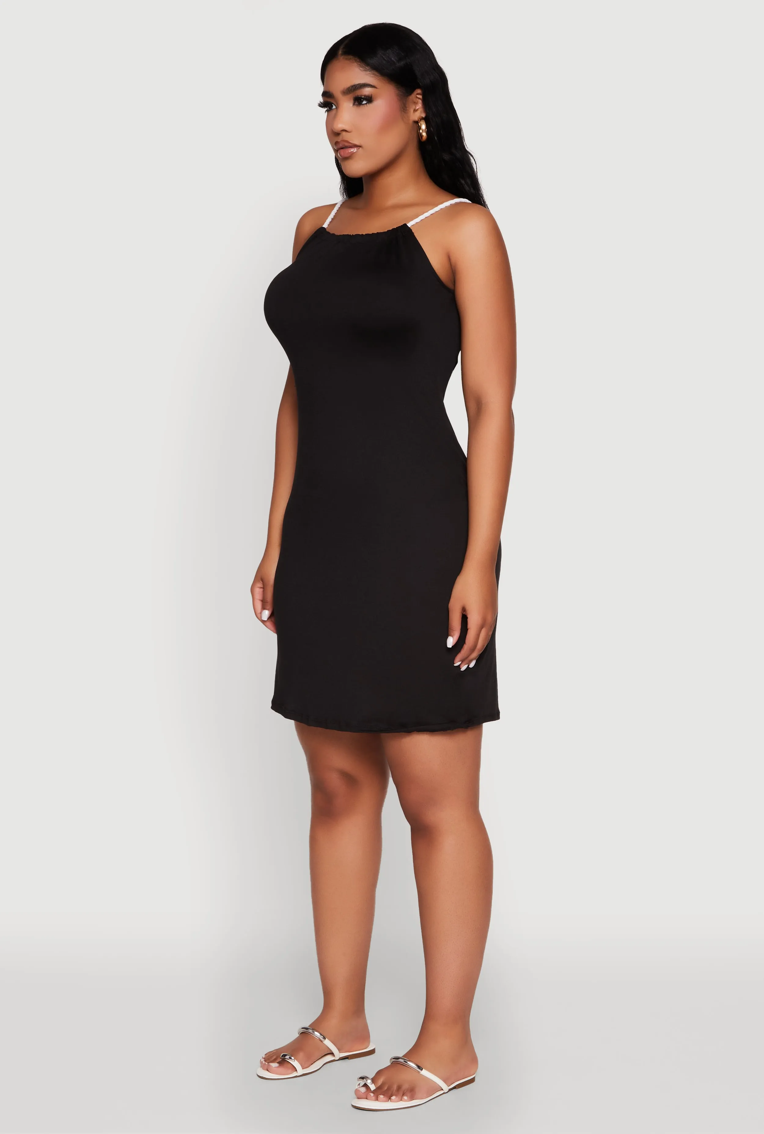 Almost Famous Rope Strap Mini Dress Flattering Look Fit