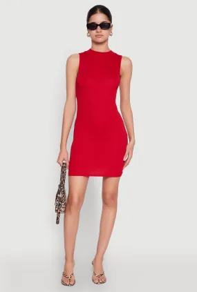 Layered Wear Shine Skin Rib Knit Mock Neck Dress