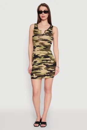 Chic formal attire Modern Wear Camo Notch Neck Mini Tank Dress