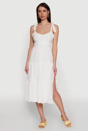 Active Outfit Chic Bow Strap Tiered Sundress with Side Slit