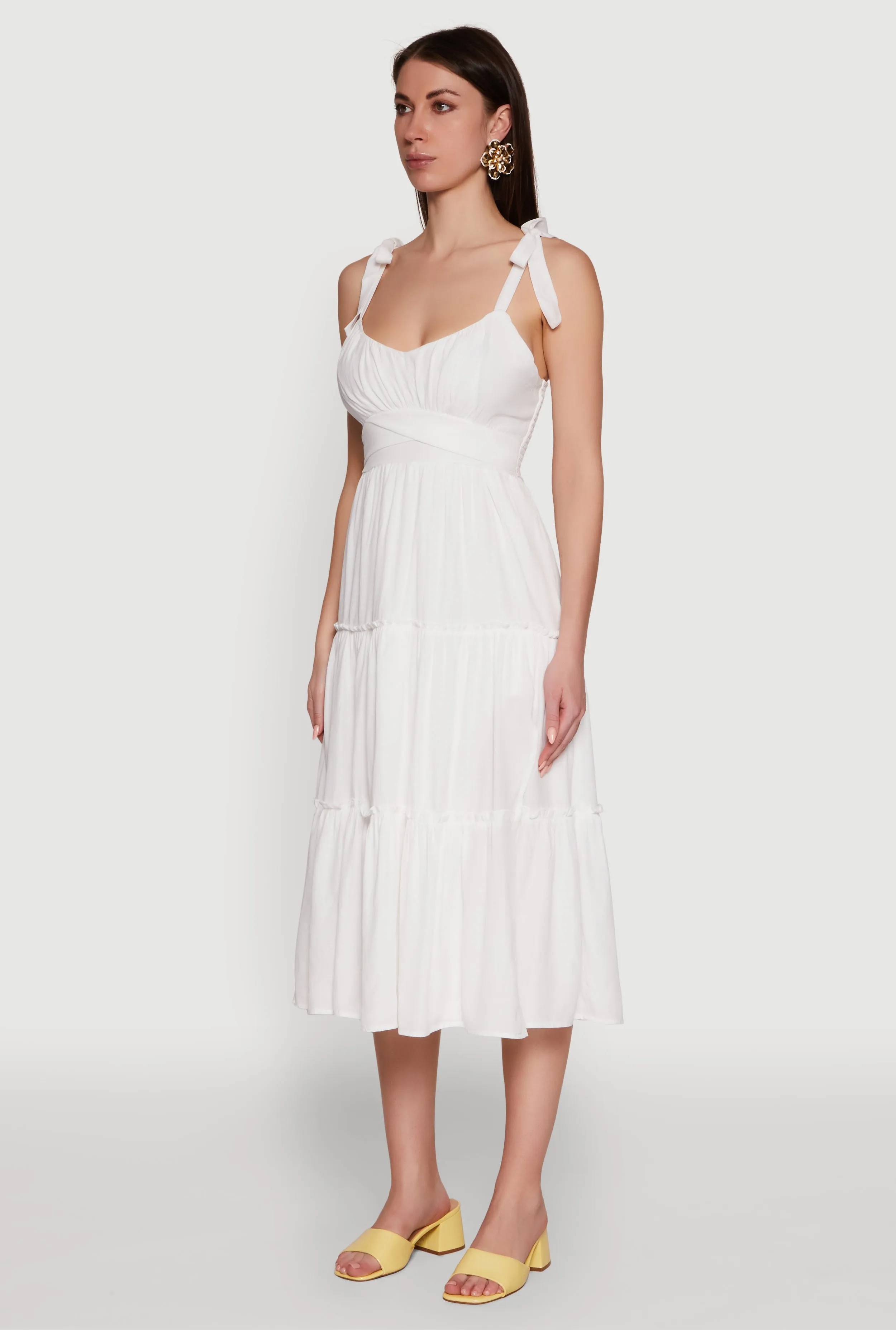 Elegant Fabric Chic Bow Strap Tiered Sundress with Side Slit