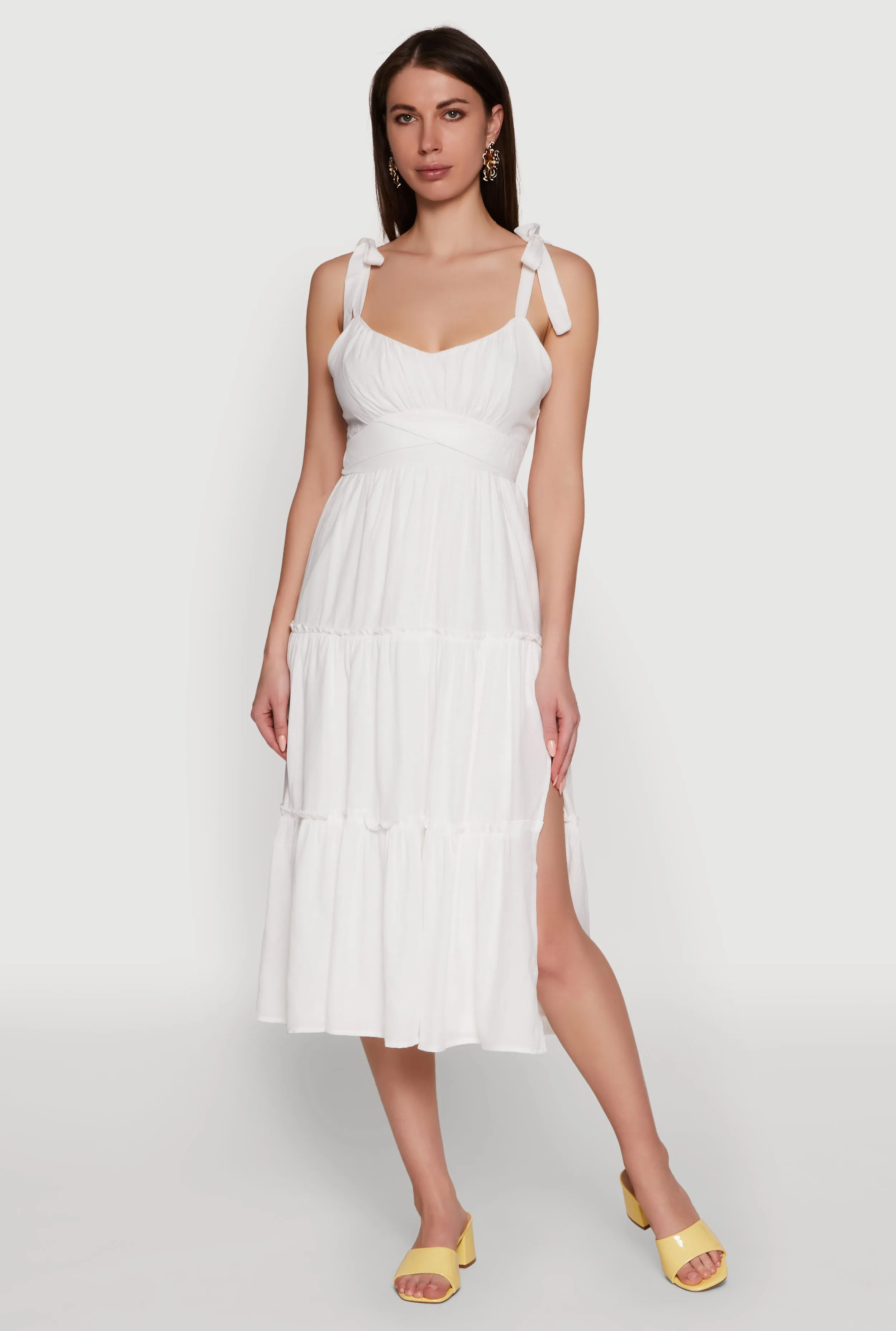 Active Outfit Chic Bow Strap Tiered Sundress with Side Slit