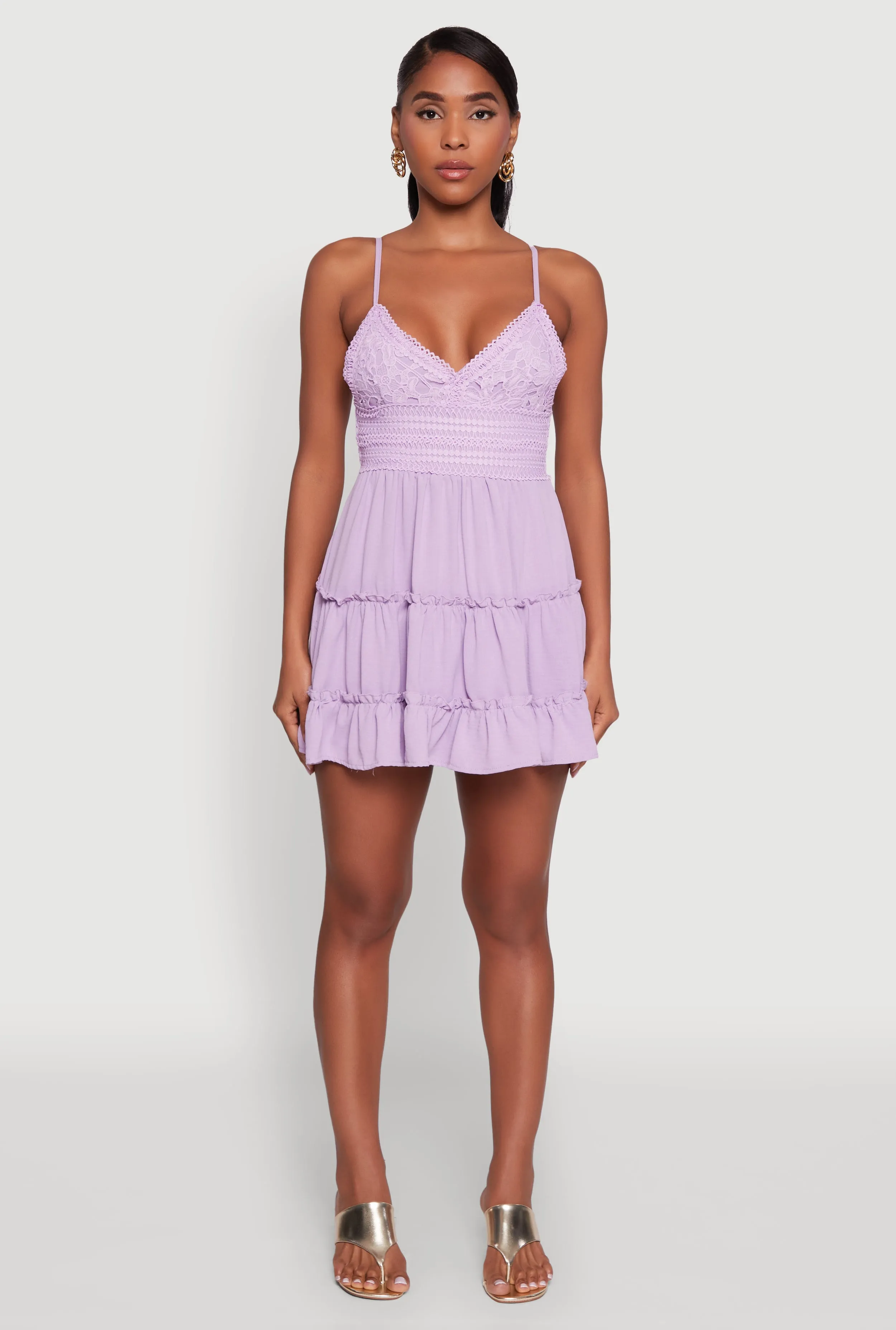 Chic Crochet Detail V Neck Tiered Dress Wrap style