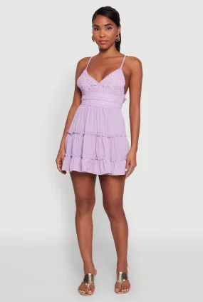 Best-Seller Chic Crochet Detail V Neck Tiered Dress