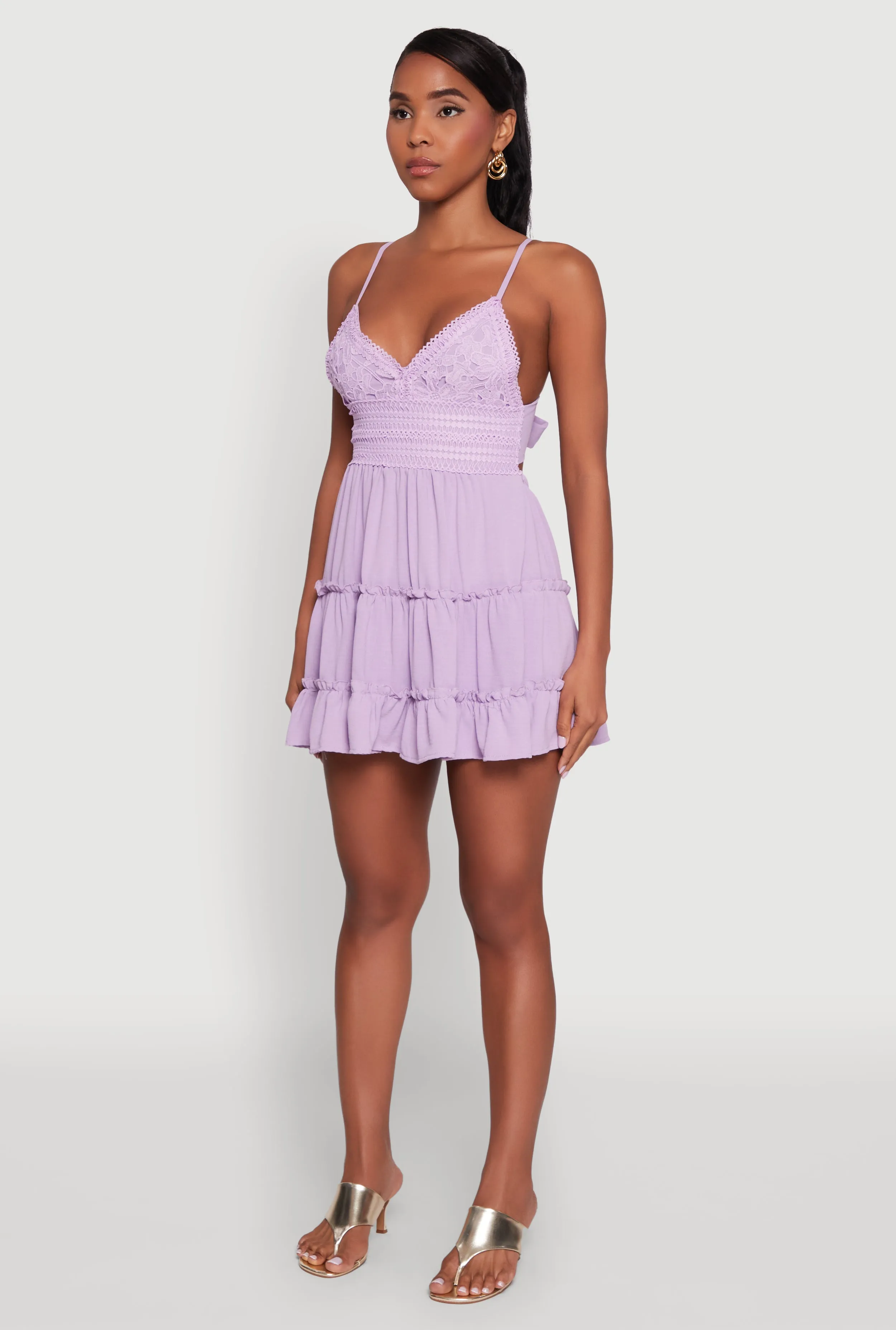 Chilly Day Layers Chic Crochet Detail V Neck Tiered Dress