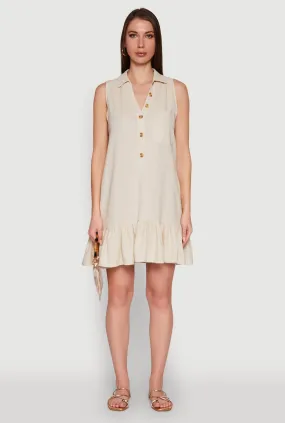 Trendy Linen Sleeveless Shirt Dress with Flounce Hem Comfortable Fashion