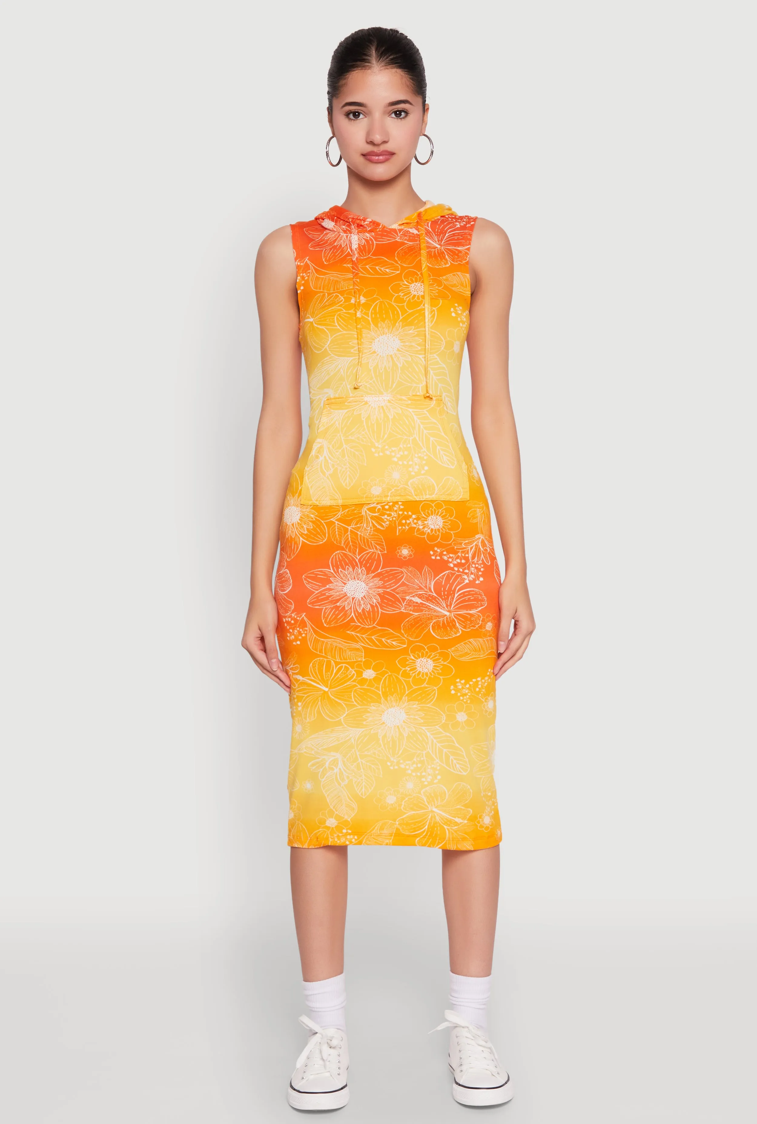 Hooded Ombre Floral Print Tank Dress Urban Light