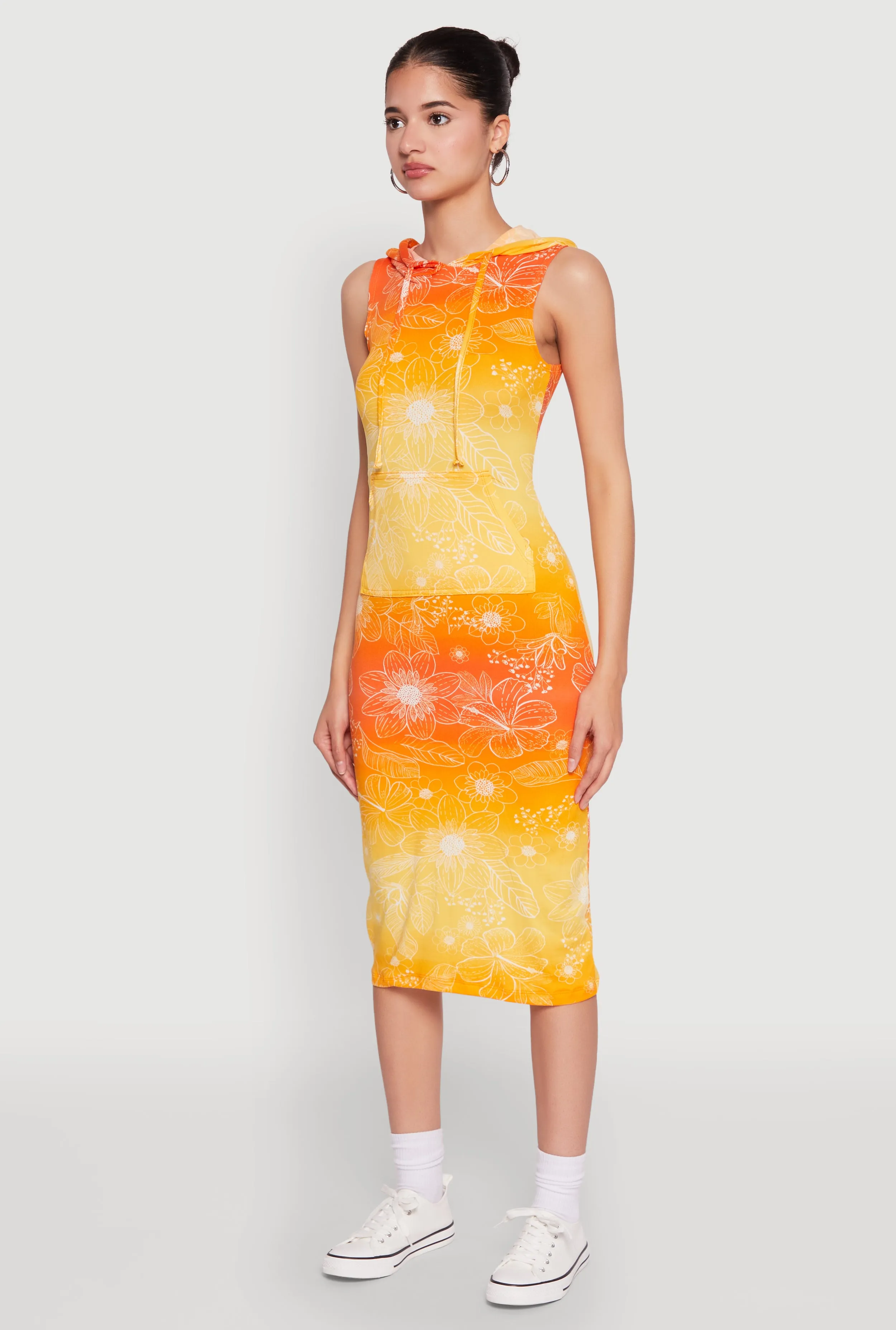 Hooded Ombre Floral Print Tank Dress Subtle Flex