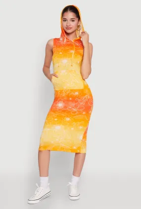 Hooded Ombre Floral Print Tank Dress Soft Air