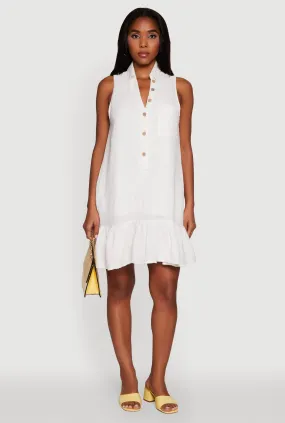 Chic Gauze Knit Button Front Peplum Hem Dress Bold Look Crisp Look