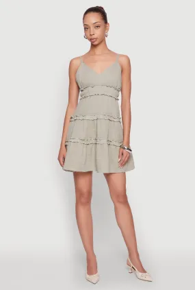 Chic Gauze Knit Sleeveless Tiered Dress Elastic Fit Smooth Detail