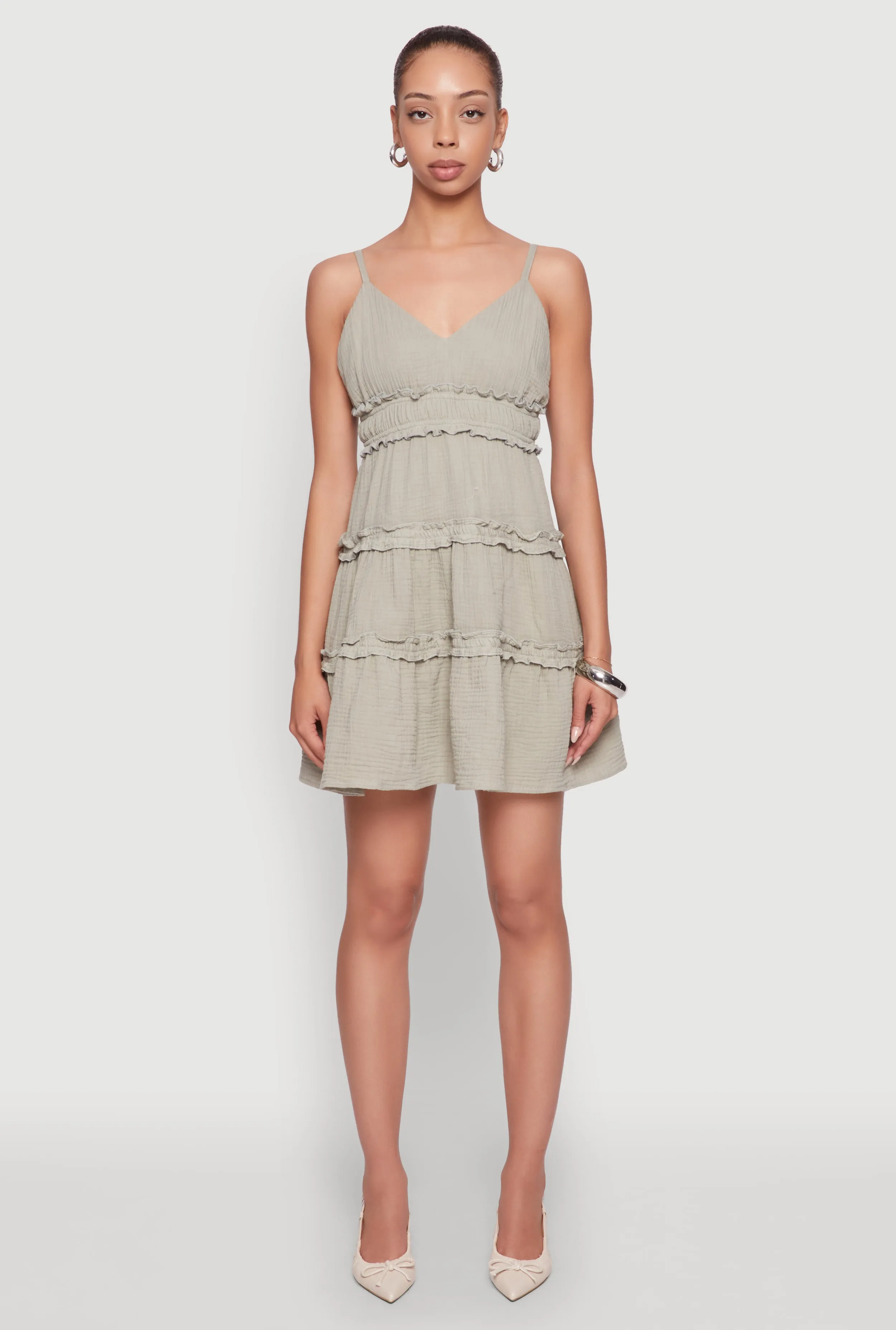 Chic Gauze Knit Sleeveless Tiered Dress City Friendly