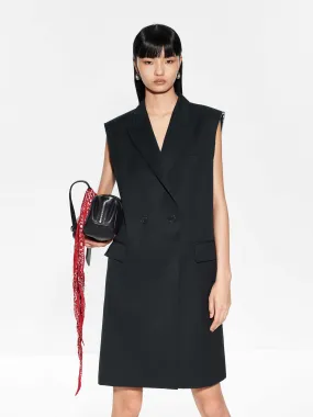 Sleeveless Cut Wool Blend Tailored Dress