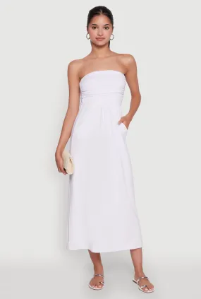 Chic Soft Knit Ruched Midi Tube Dress Elegant Detail