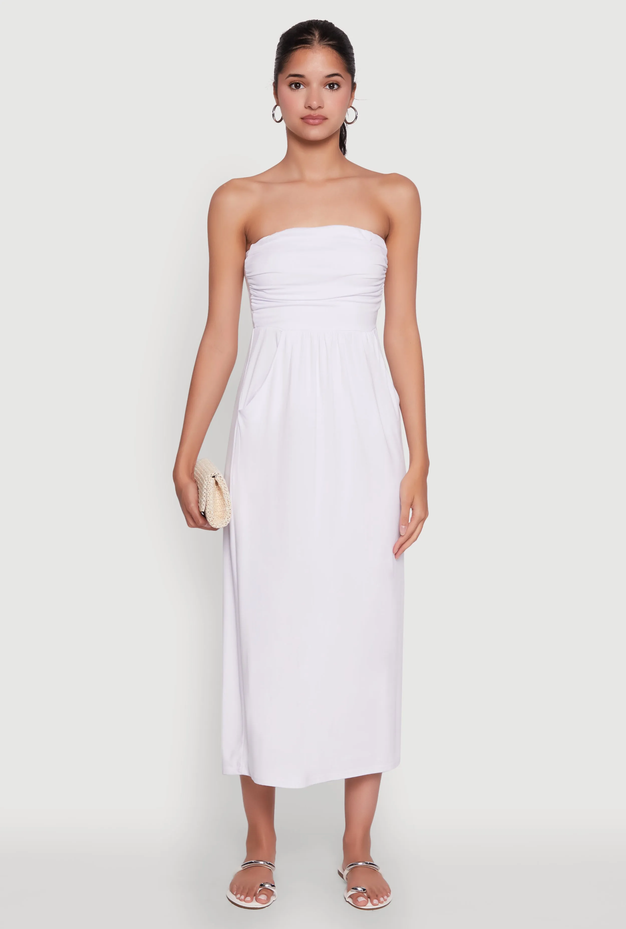Celebration Wear Chic Soft Knit Ruched Midi Tube Dress