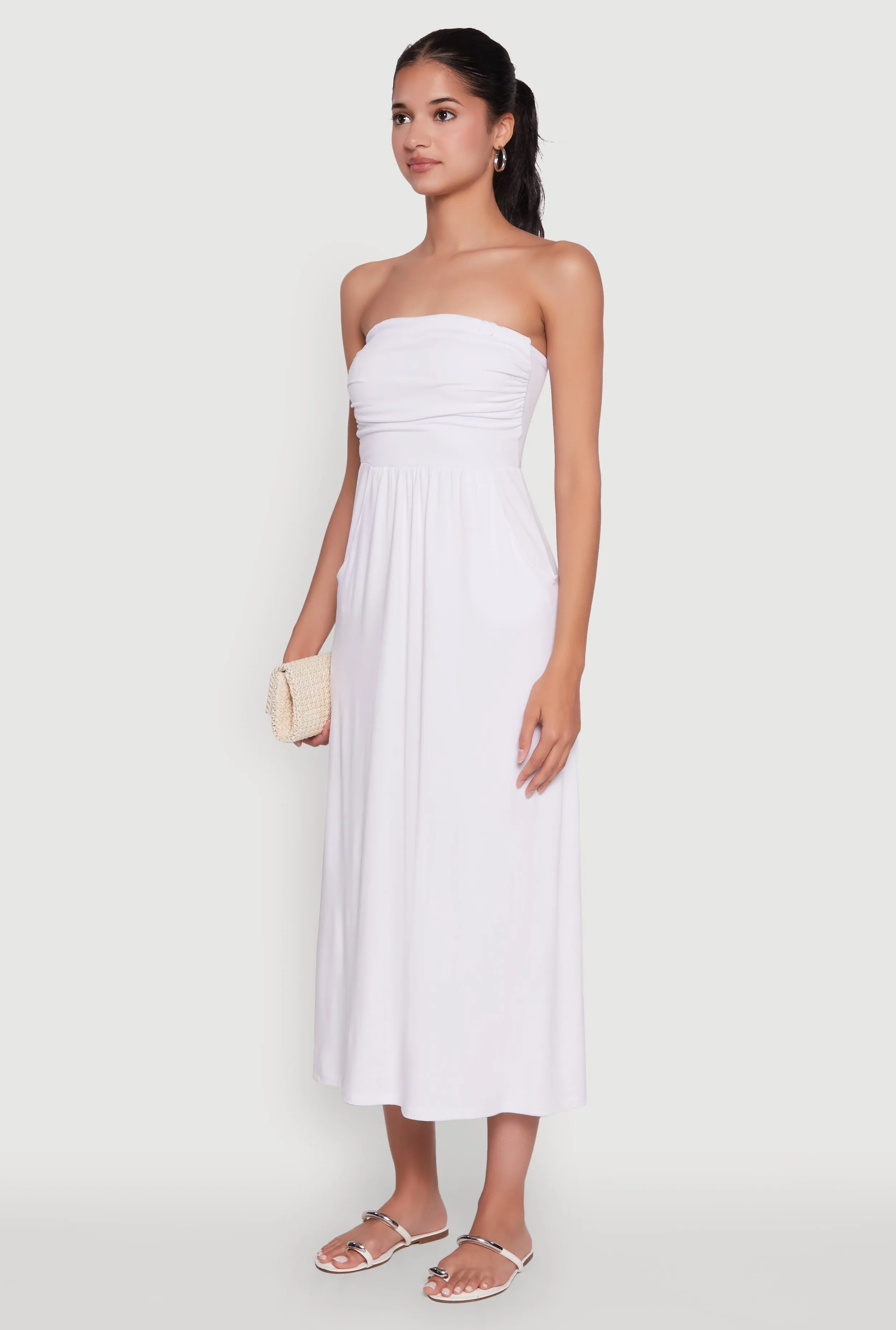 Simple Bow Petite Chic Chic Soft Knit Ruched Midi Tube Dress