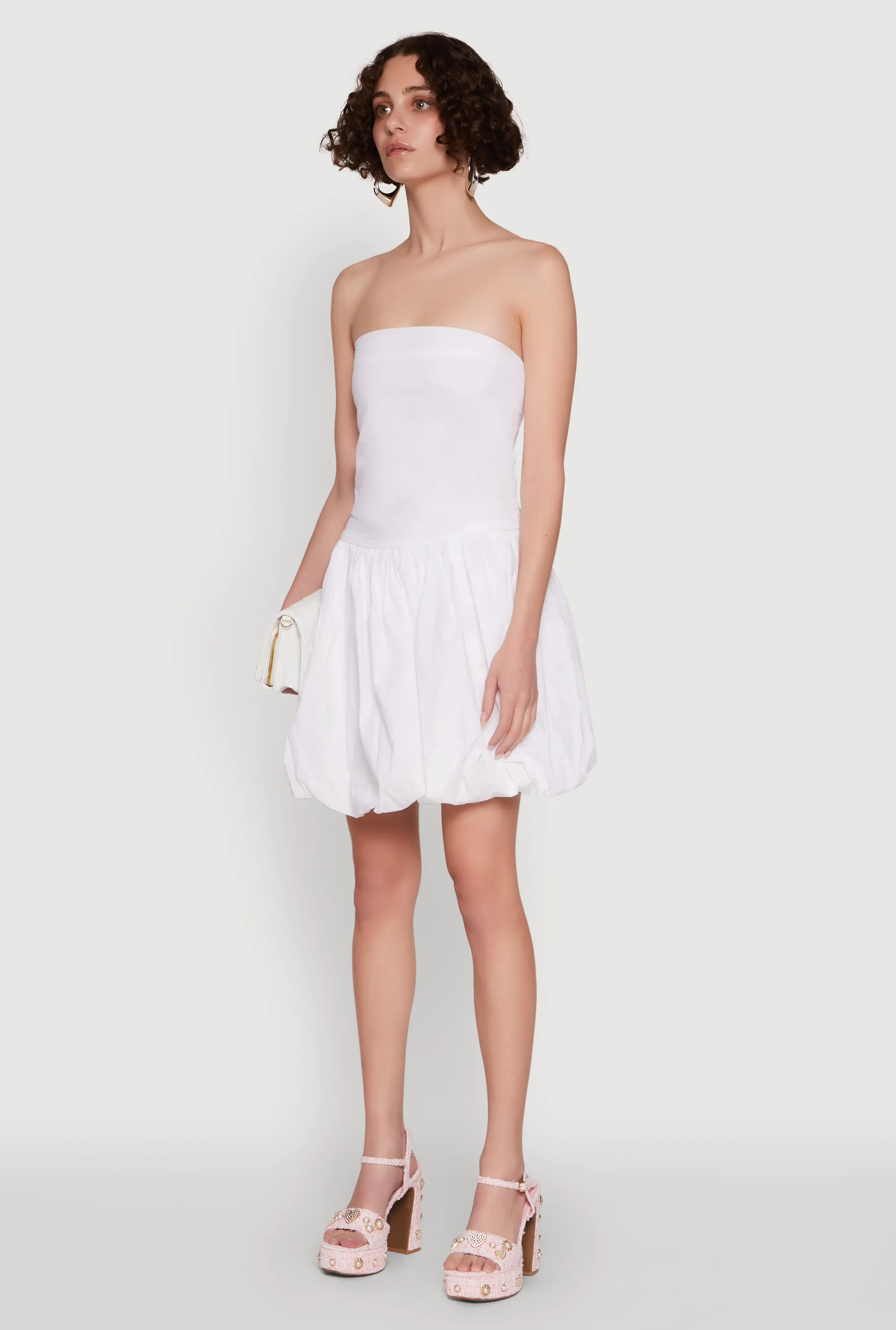 Chic Strapless Poplin Dress with Bubble Hem and Tie Back Special-Occasion