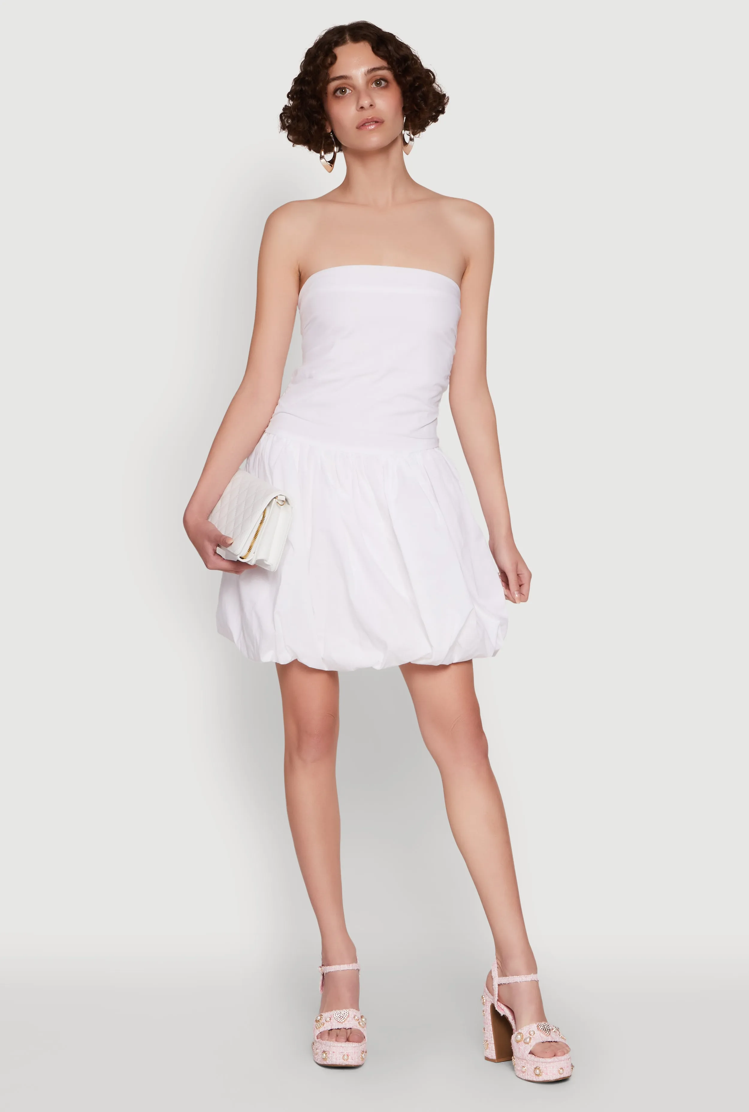 Chic Strapless Poplin Dress with Bubble Hem and Tie Back Silky Form Classic Appeal