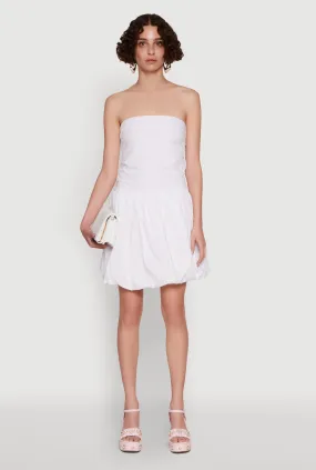 Chic Strapless Poplin Dress with Bubble Hem and Tie Back Mood Friendly ContrastStitching